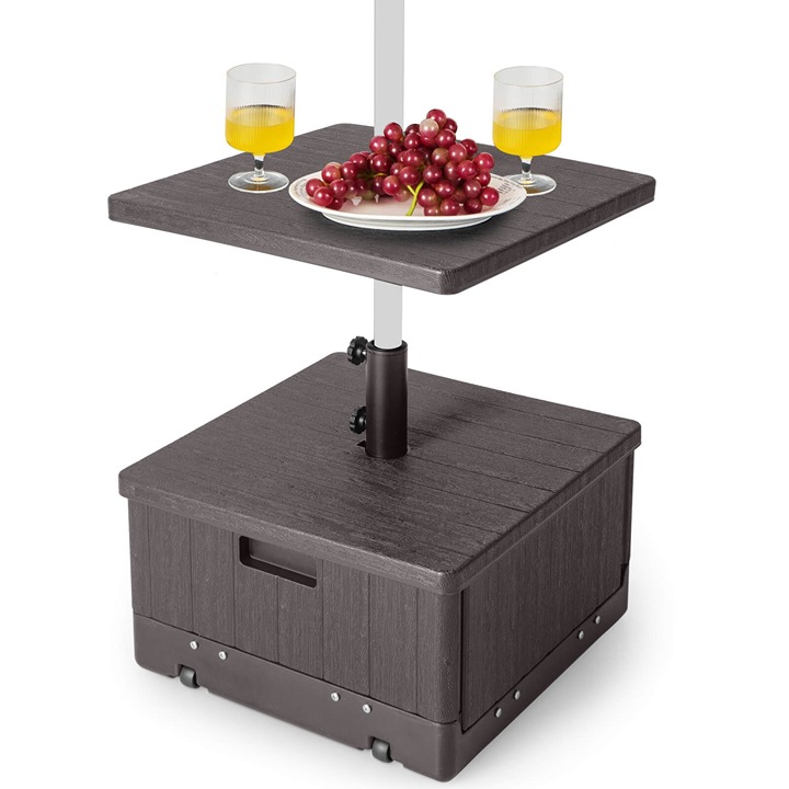 175lbs Patio Fillable Umbrella Base w/Table Tray Wheeled 3-in-1 Stand Outdoor