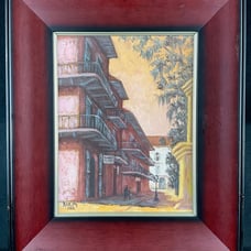 Vintage Framed Original Impressionist Cityscape Oil on Board Pirates Alley