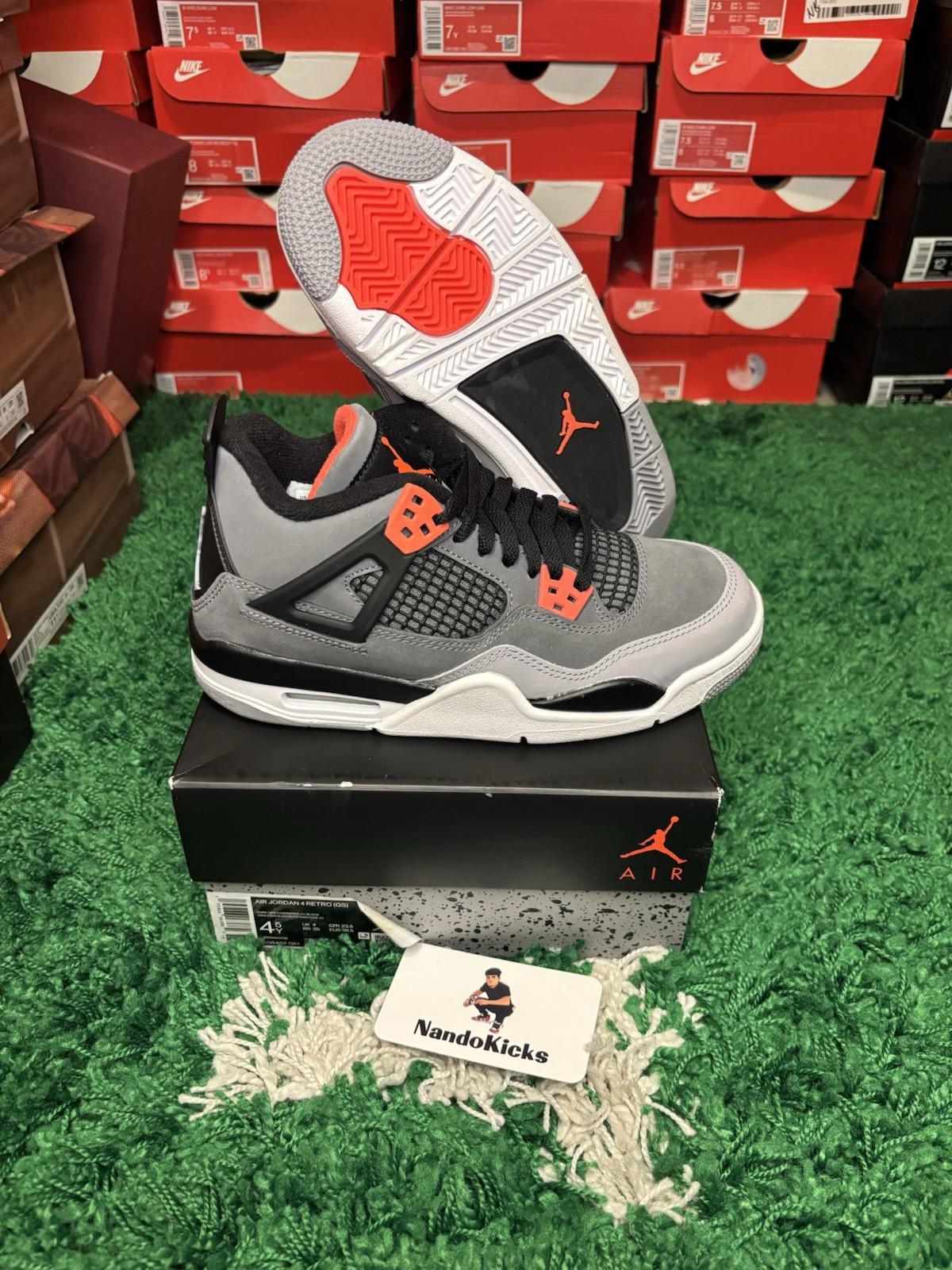 Nike Air Jordan 4 Retro GS Dark Grey/Infrared 23 Black 408452-061 Size 4.5Y / 6W