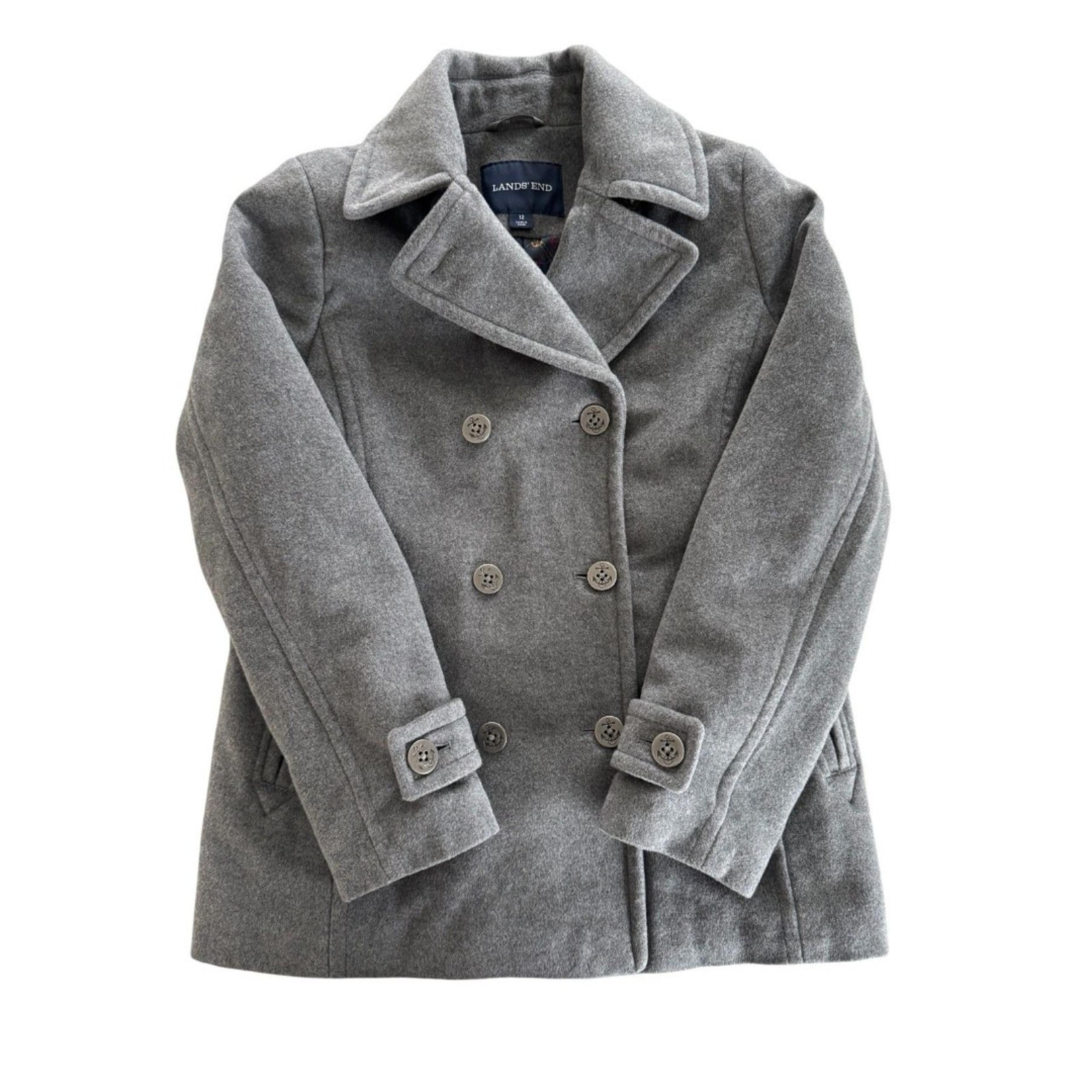 LANDS' END Gray Wool Blend Doubled Breasted Peacoat Women's Sz. 12