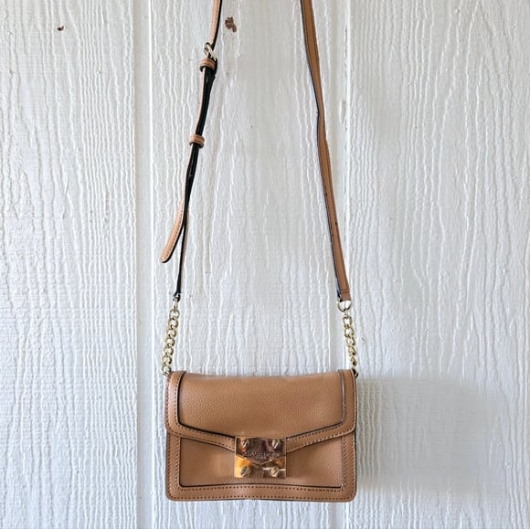 KARL LAGERFELD Paris 100% Genuine Leather Adjustable Mini Crossbody Brown