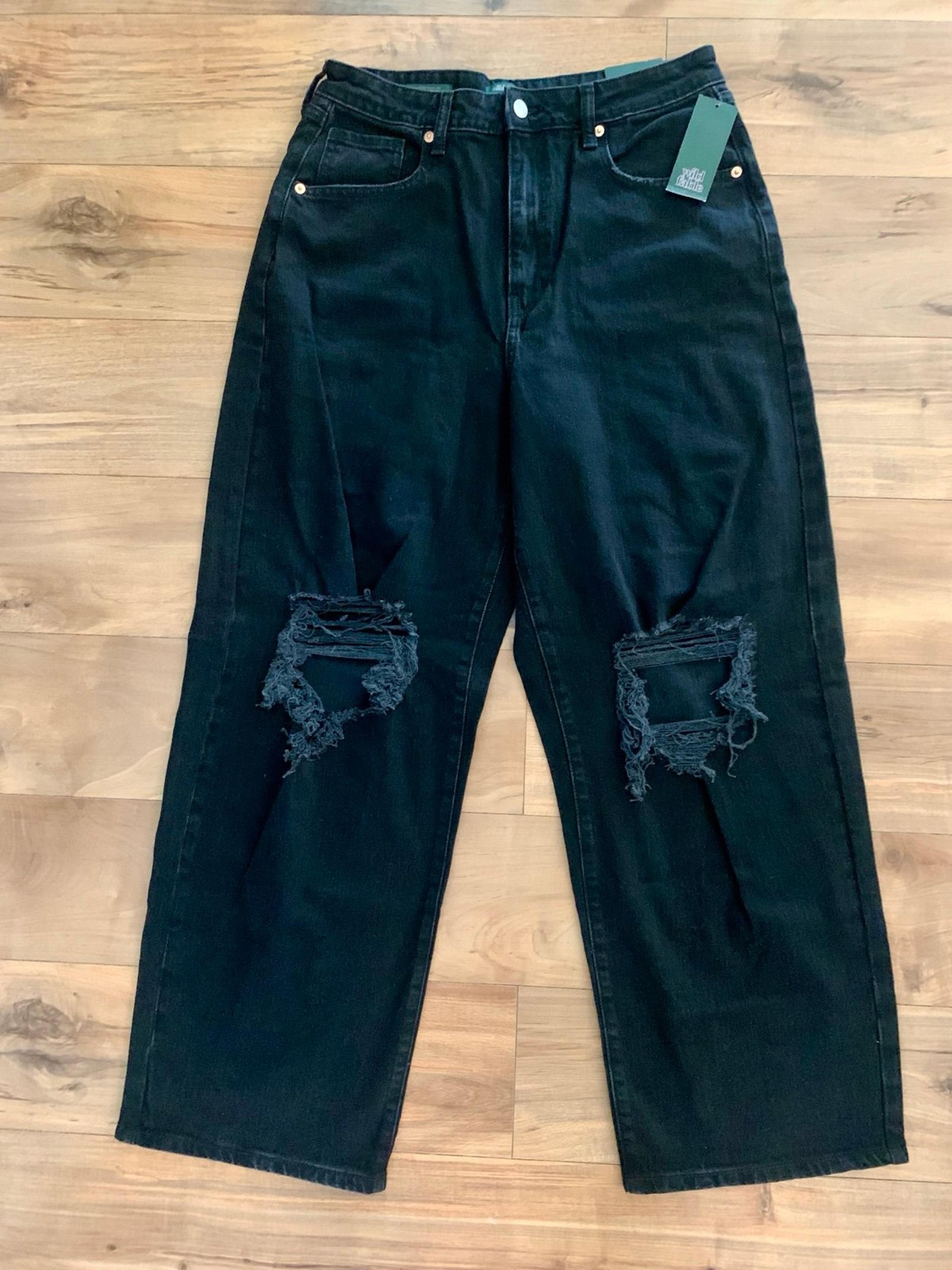Wild Fable Women's Black Wash High Rise Distressed Baggy Jeans - Size 10 - NWT