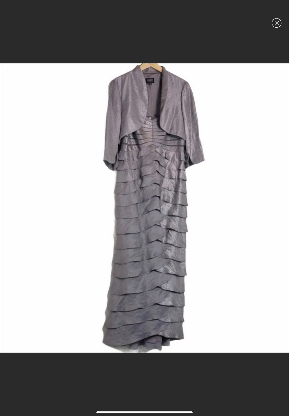 Adrianna Papell 12P metallic silver shutter pleat 2 piece formal maxi dress