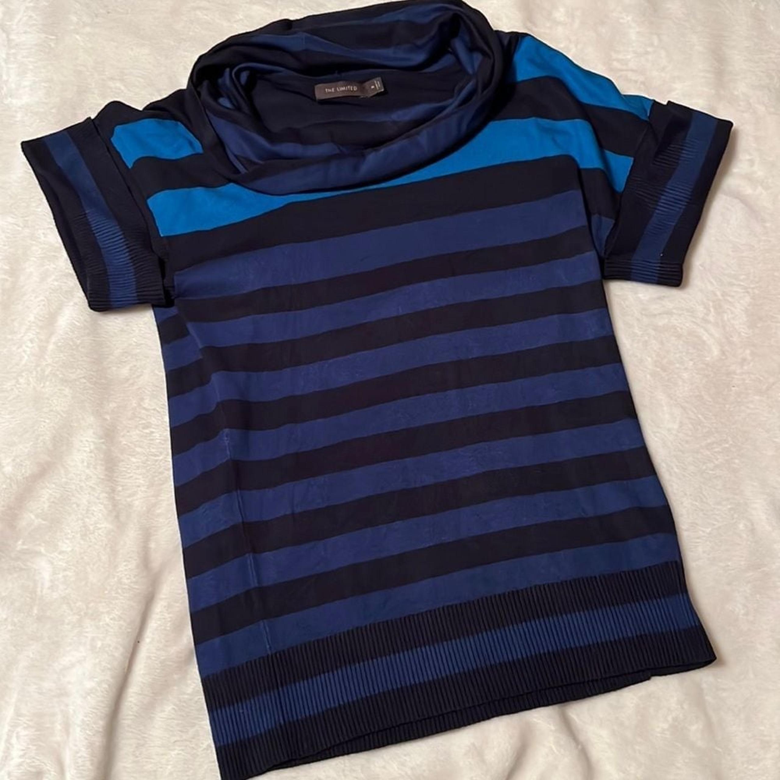 The Limited Women's Medium Blue and Black Striped Cowl Neck Sweater