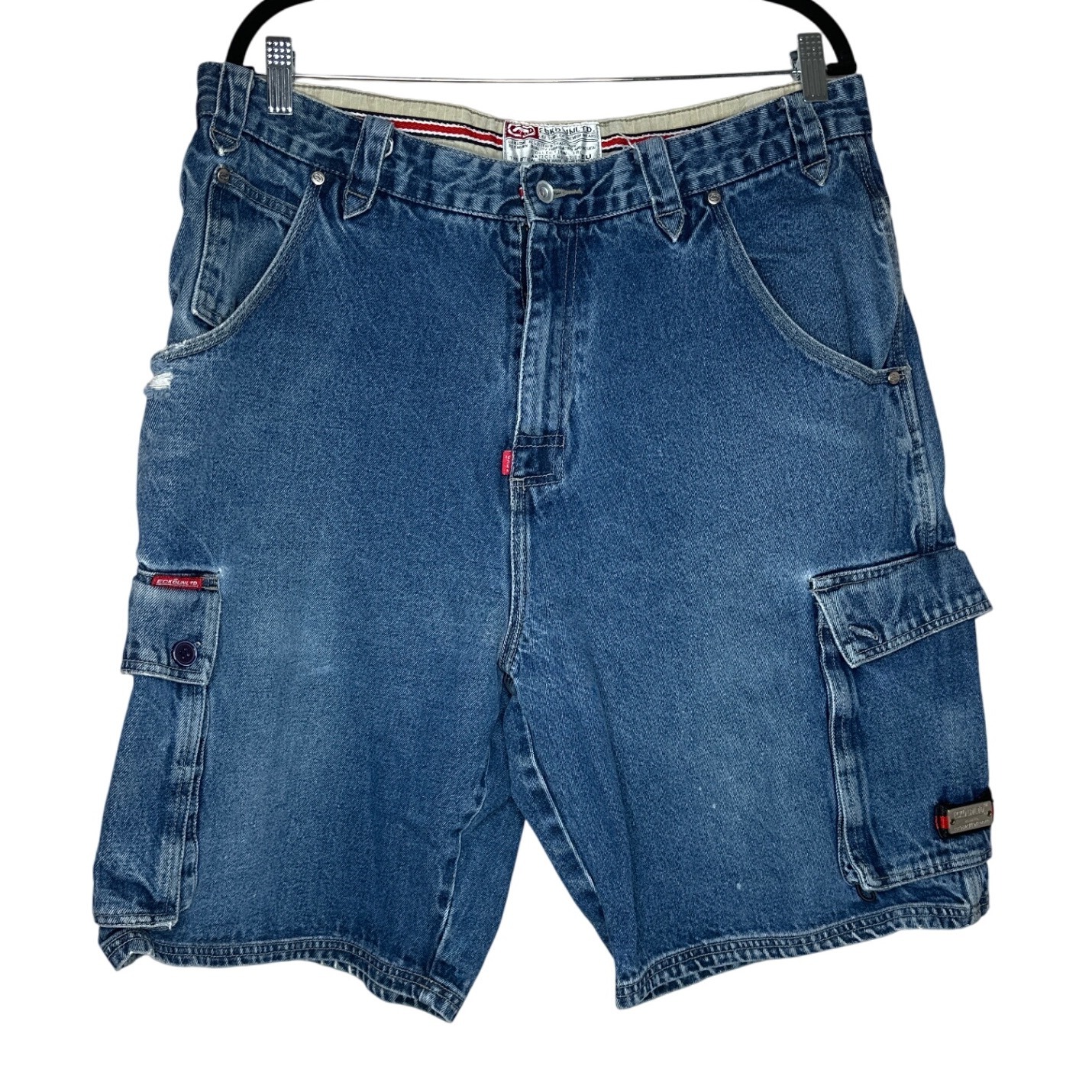 Ecko Shorts Men 38 Denim Y2K Baggy Loose Big Logo Carpenter Hiphop Embroidered