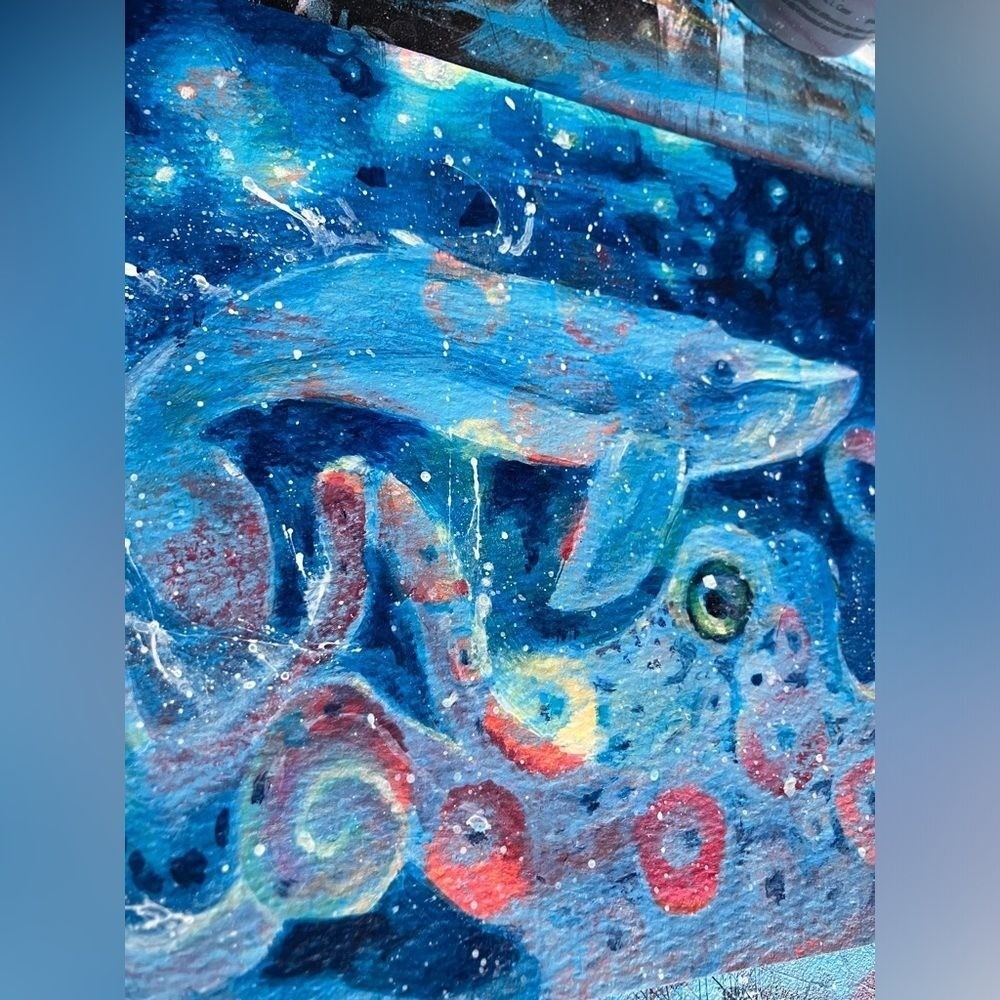 Octopus Original Painting Whale Surrealism art Seascape ooak artwork Artettina