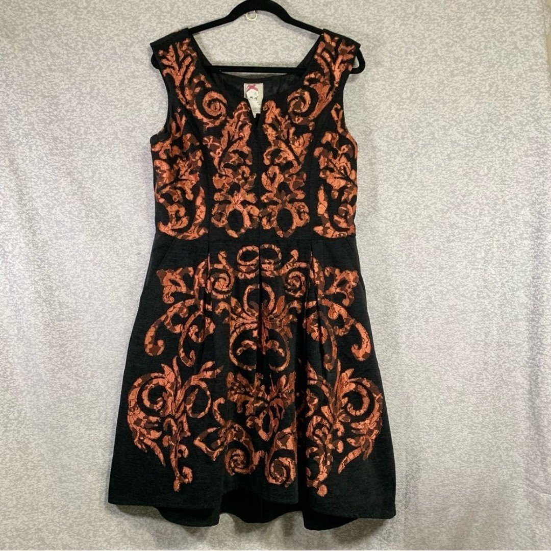 YOANA BARASCHI Black and Peach/Copper Lace Brocade Pattern Women's Size 12 #954