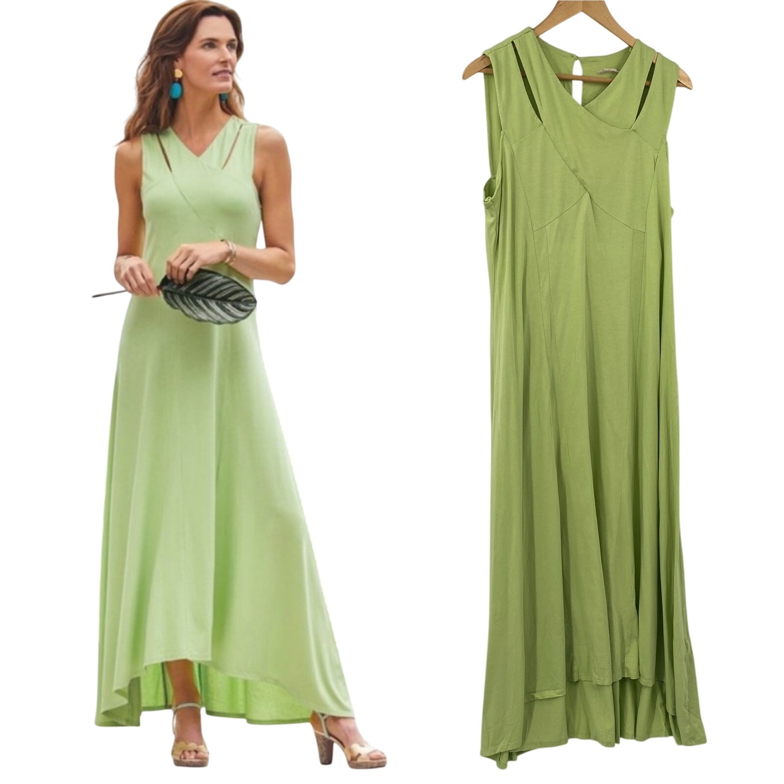 Soft Surroundings Duvall Maxi Dress Stretch Knit CutOut Sleeveless Lime Green XL