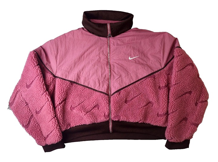 Nike Icon Clash Pink Swoosh High Pile Fleece Cropped Zip Jacket Womens XL