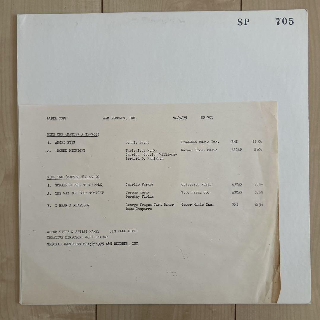 Jim Hall / Live A&M Records 激RAREテストプレス Mi01MDg3LmpwZWc.jpeg