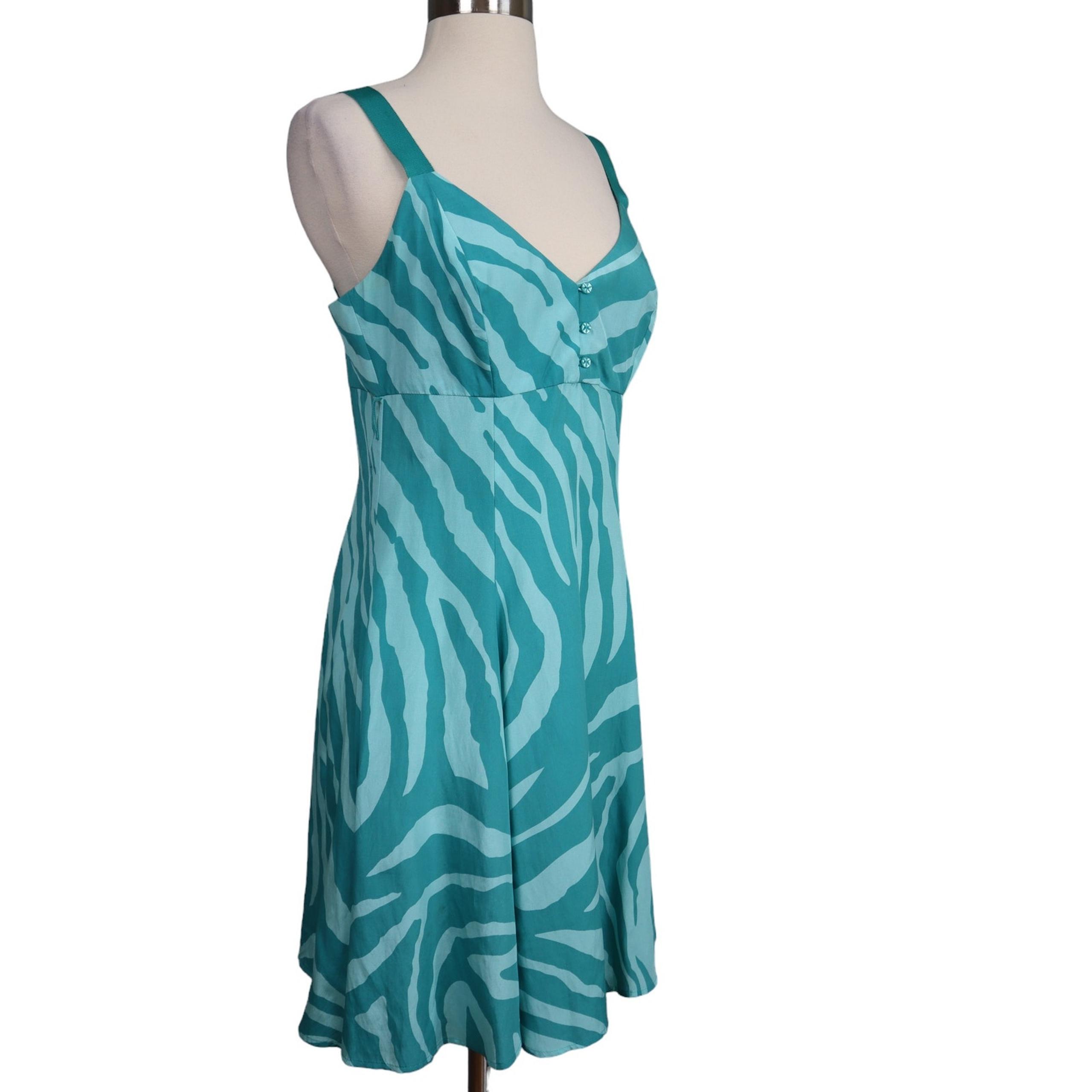 Guess Jeans Womens Zebra Print Silk Blend Dress Size Large Blue Y2K Mini