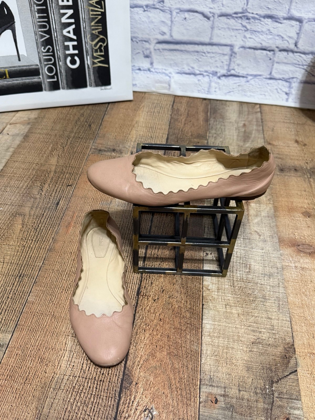 Chloe Pink Scalloped Leather Lauren Ballet Flats Size 38.5 Size 8.5 US per Chloe