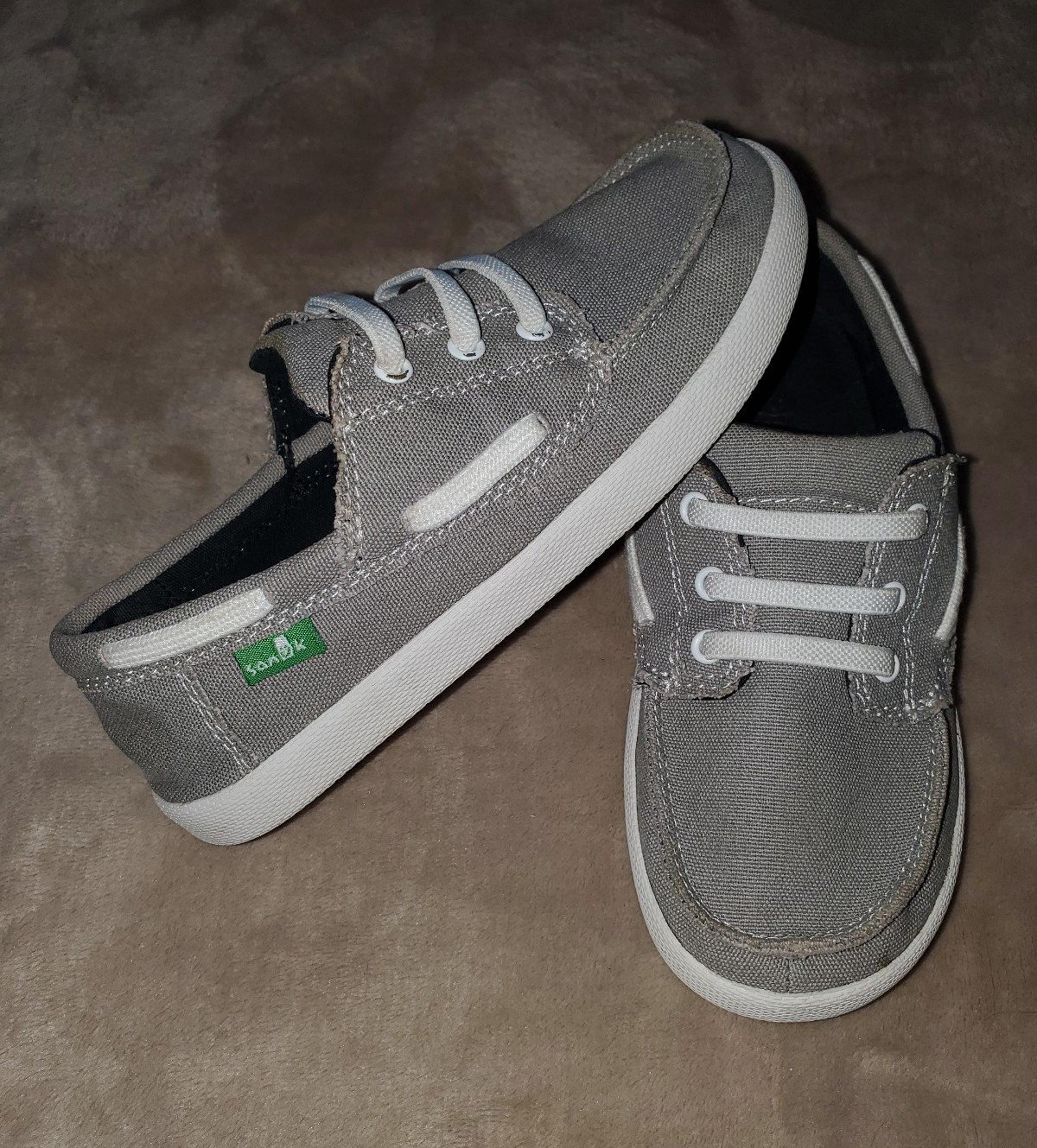 Sanuk Gray Canvas Boat Shoes Slip On Loafer Sz 13 EUC