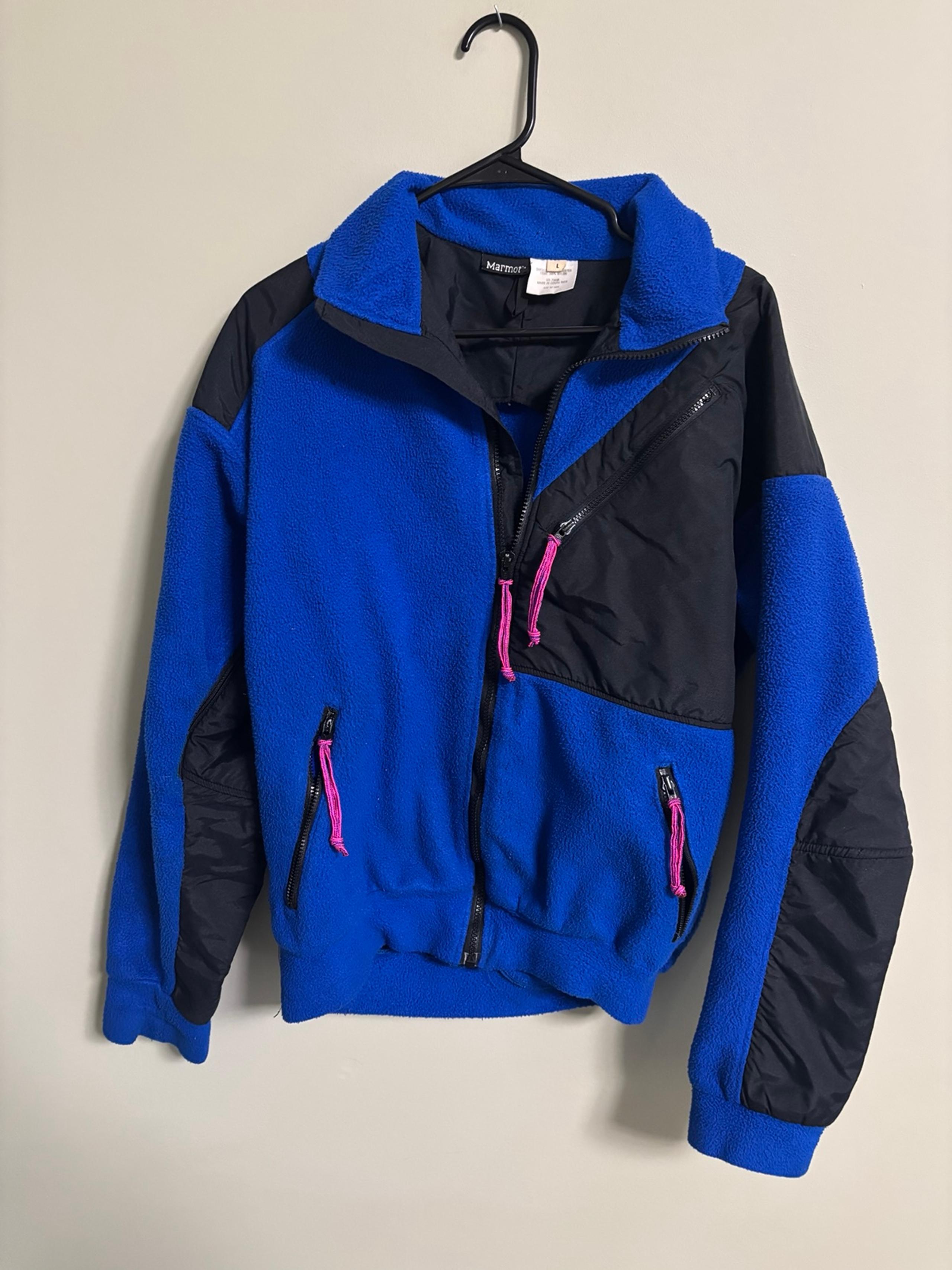 Vintage Marmot Fleece Size Large 90s Blue Polyester Zip Up Jacket Made In USA