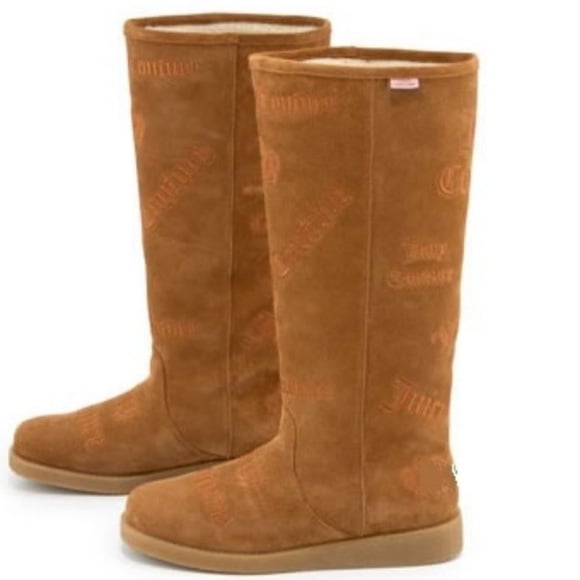 Juice Couture Angel Logo Boots Suede Winter Faux Shearling lining 11