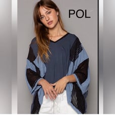 New POL V-neck Relaxed Fit Color-Block Dolman Top