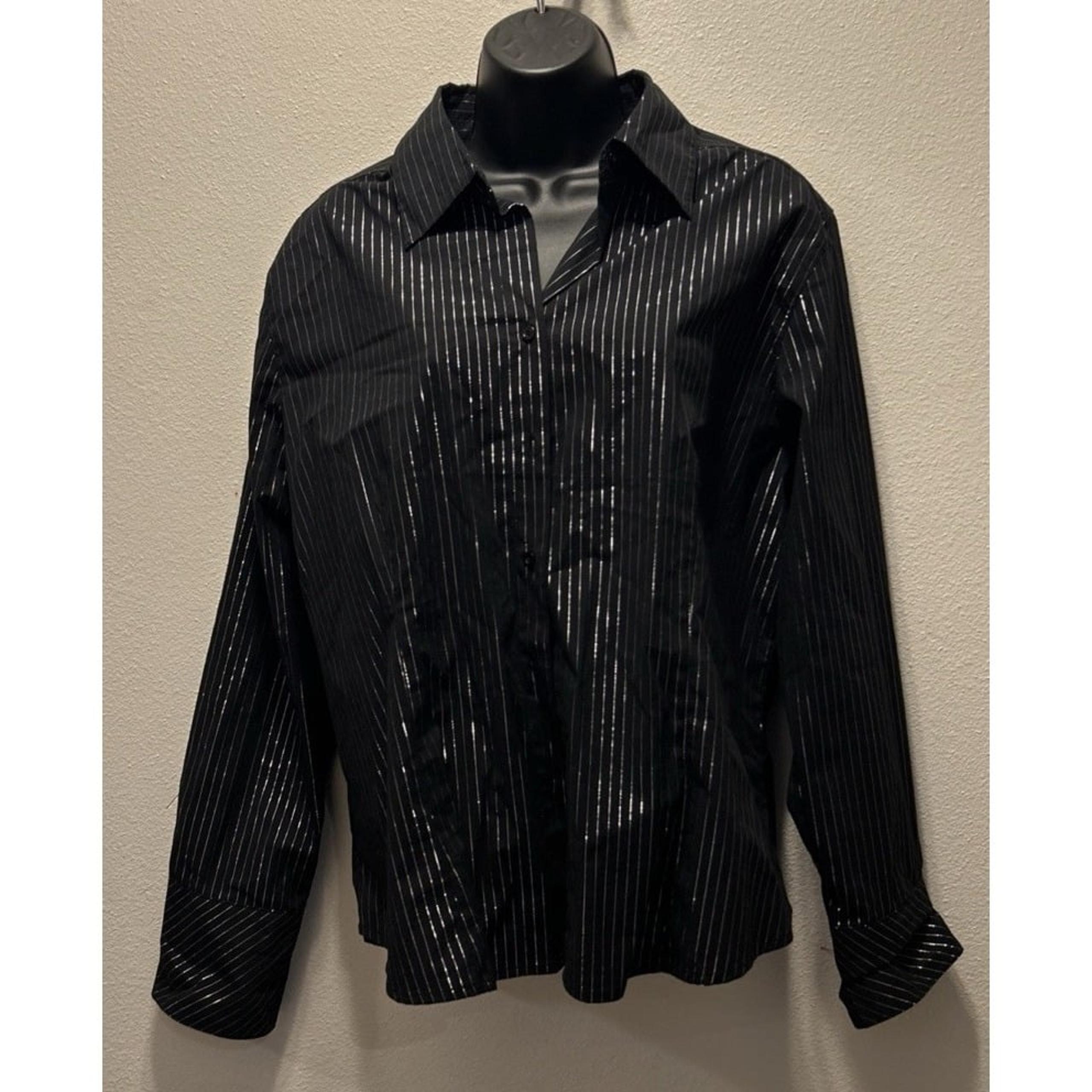 Tangents Stretch Black With Silver Accents Button Up Shirt Size 1XL