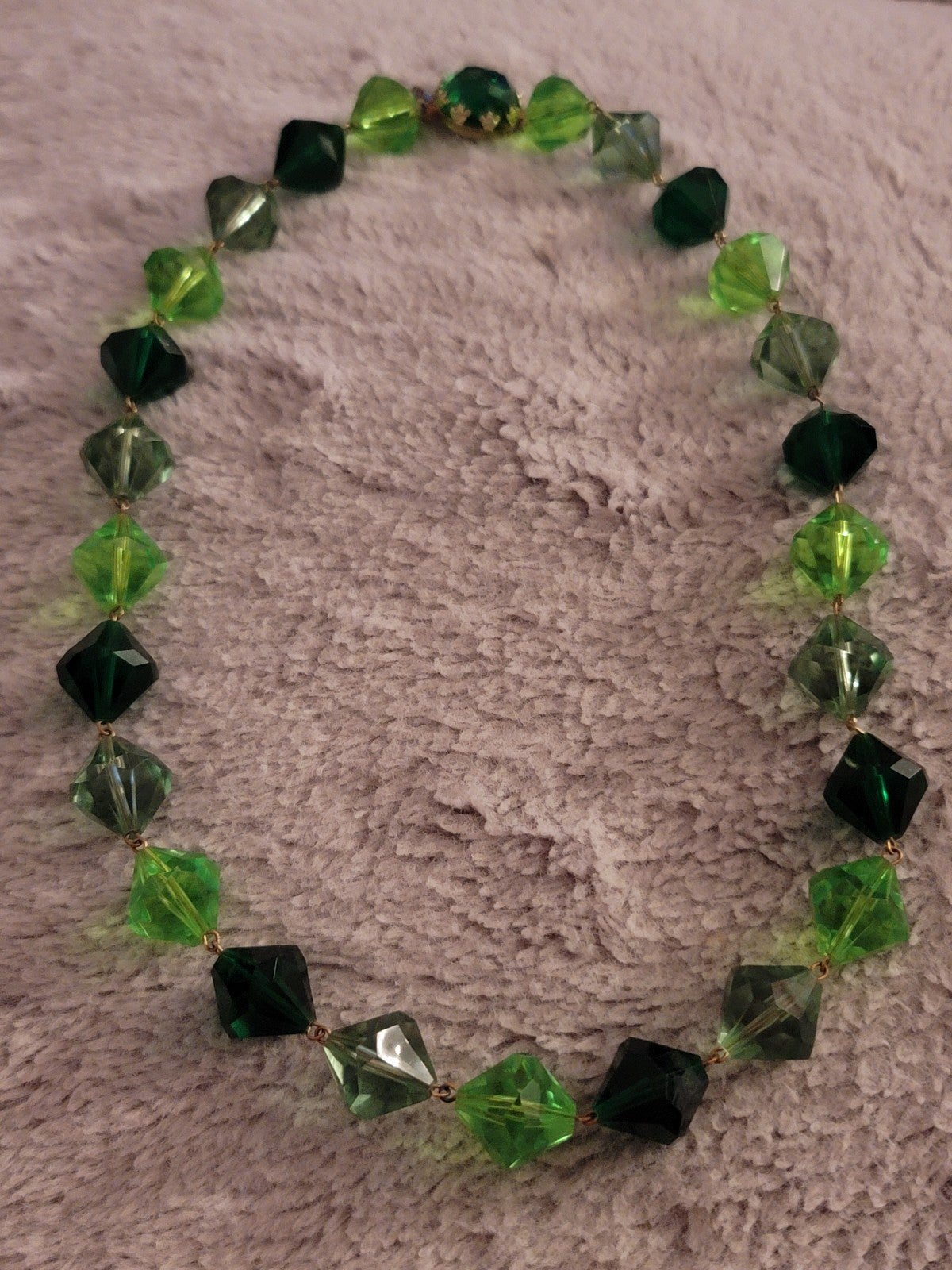 Vintage~ West Germany~Green Crystal~Necklace~Signed~24 L