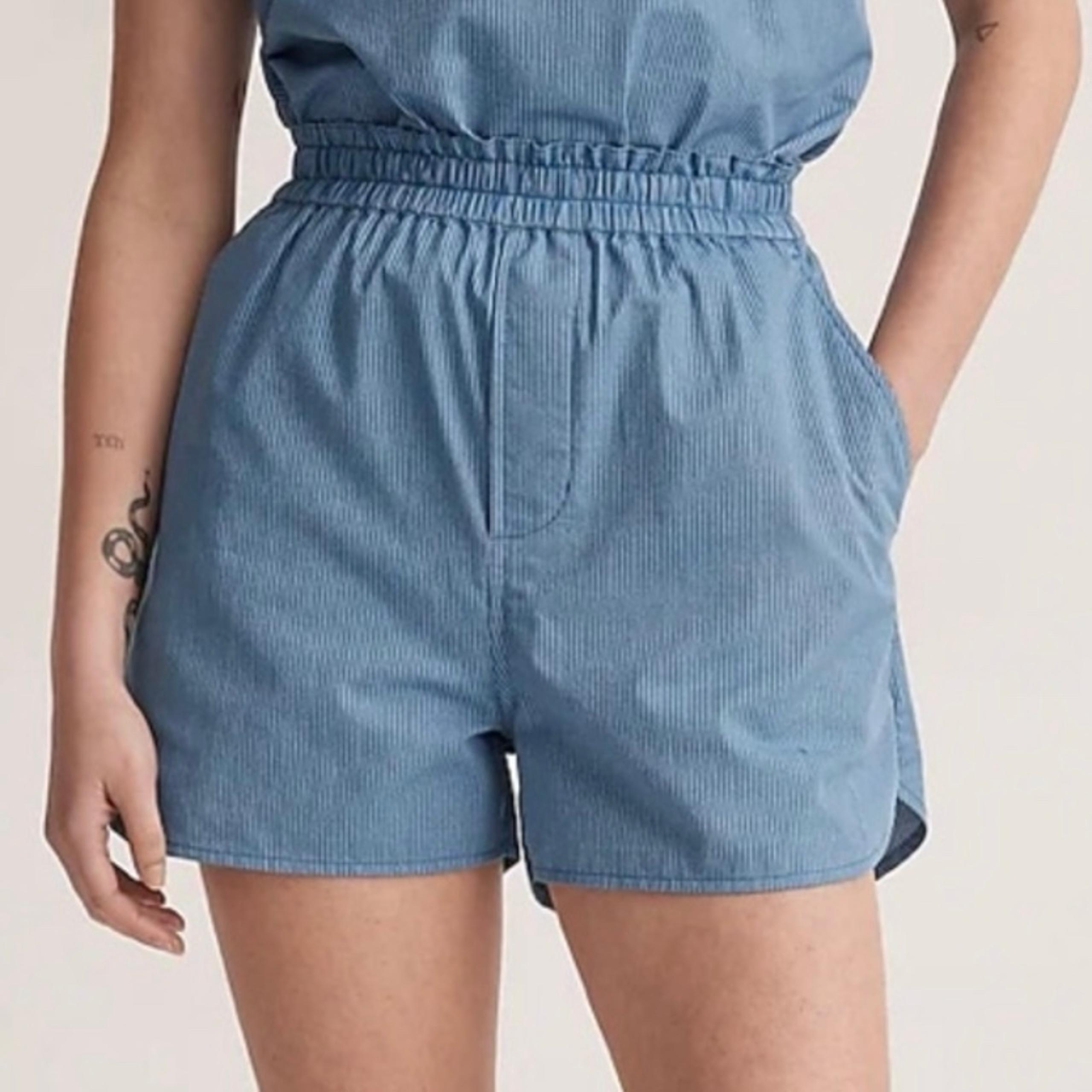 Madewell Blue Pinstripe Textured Cotton Pull-On Shorts with Pockets Size XS