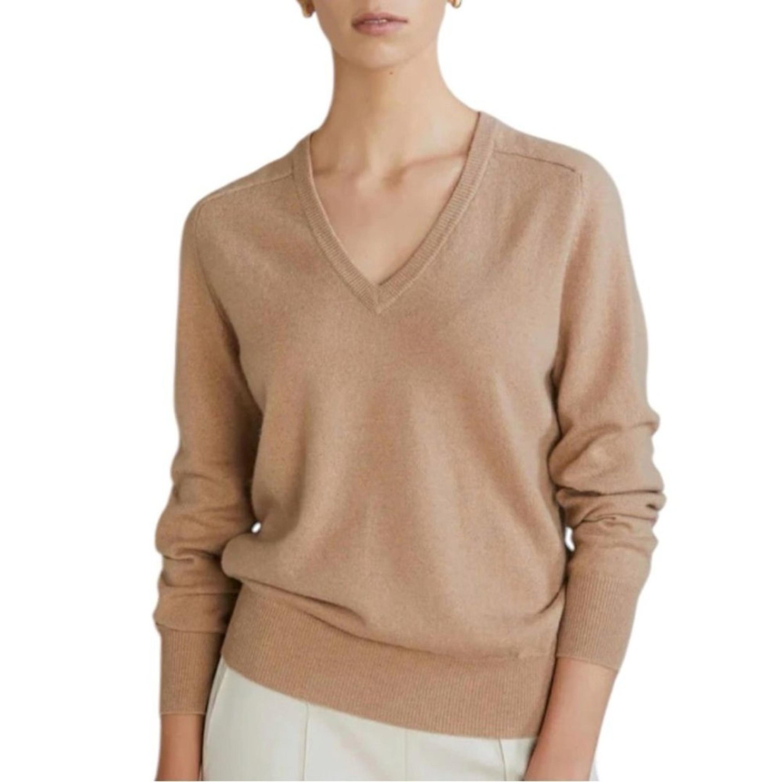 VTG Polo Golf Ralph Lauren Tan Wool Silk & Cashmere Knit Blend V-Neck Sweater