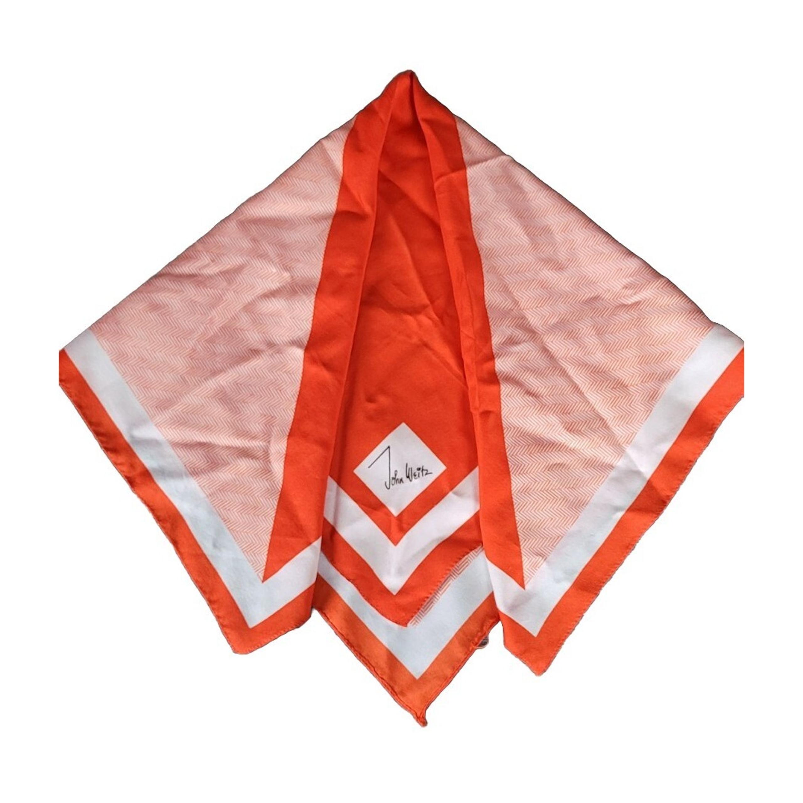 Vintage John Weitz Orange & White Scarf - 25" Square