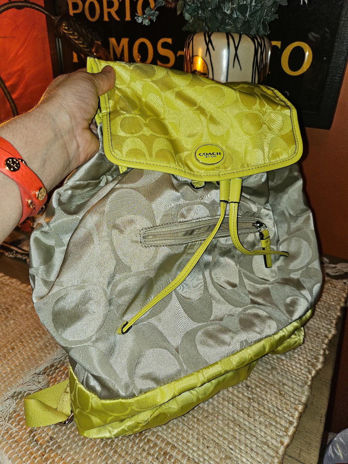 Coach Sig Fabric-Nylon Backpack Green