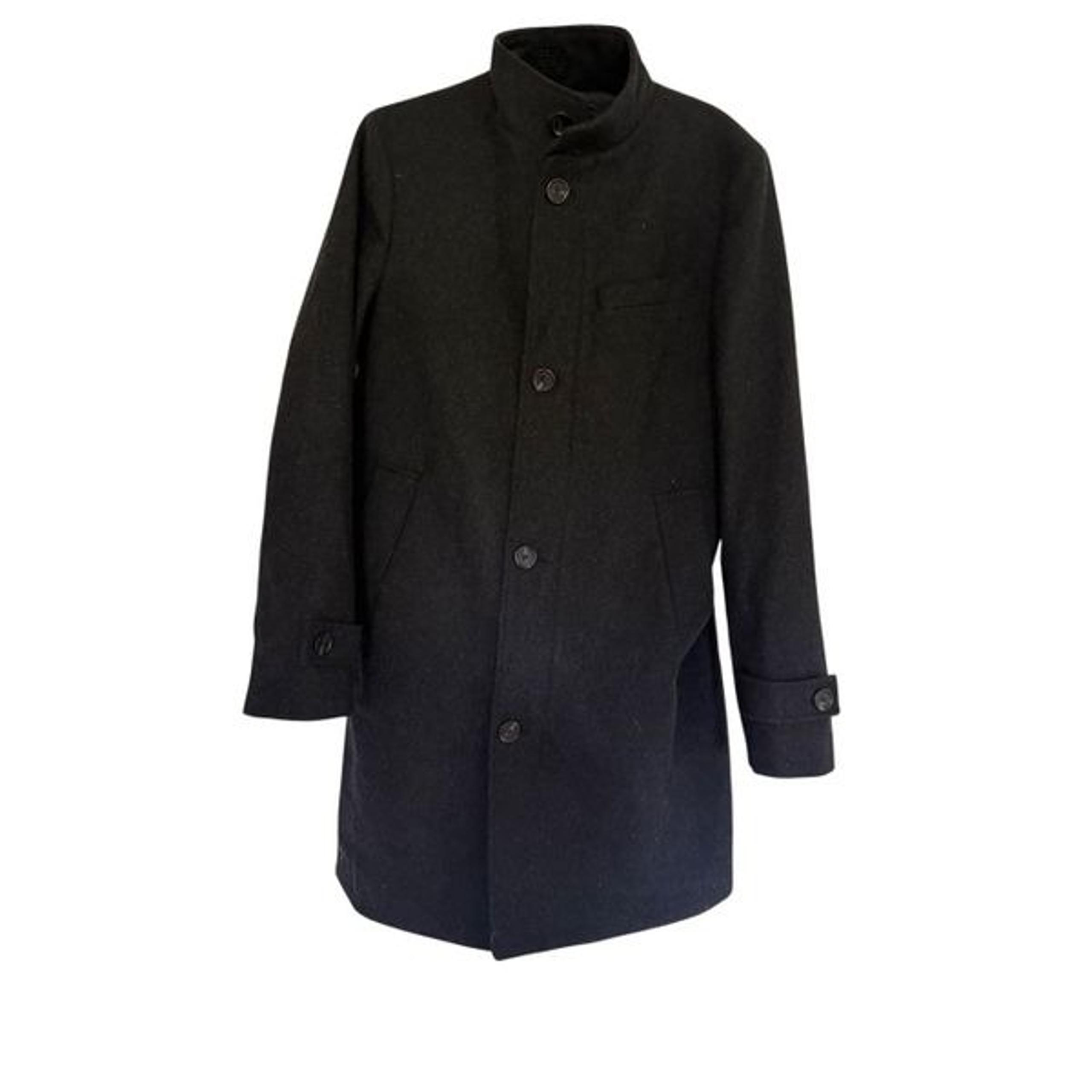 Zara Mens Charcoal Gray Wool Blend Zip Button High Neck Trench Coat Size Medium
