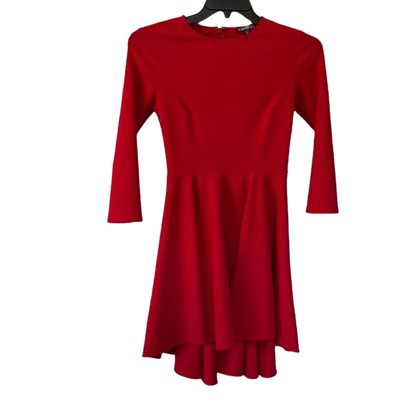 Express Red High Neck High Low Zip Up Dress