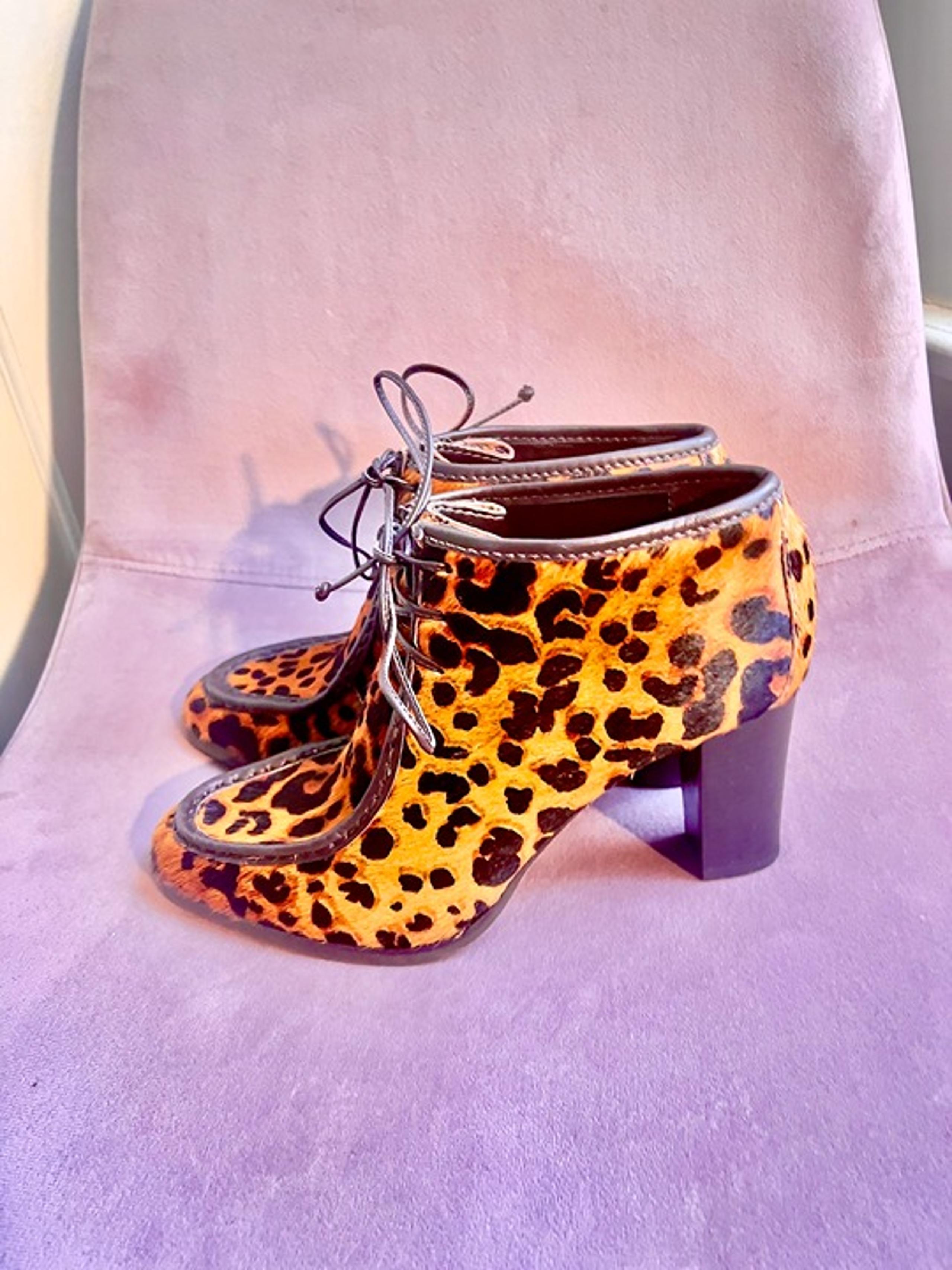 Diane von Furstenberg Ponyhair Animal Print Lace-Up Boots 8.5 NWOT