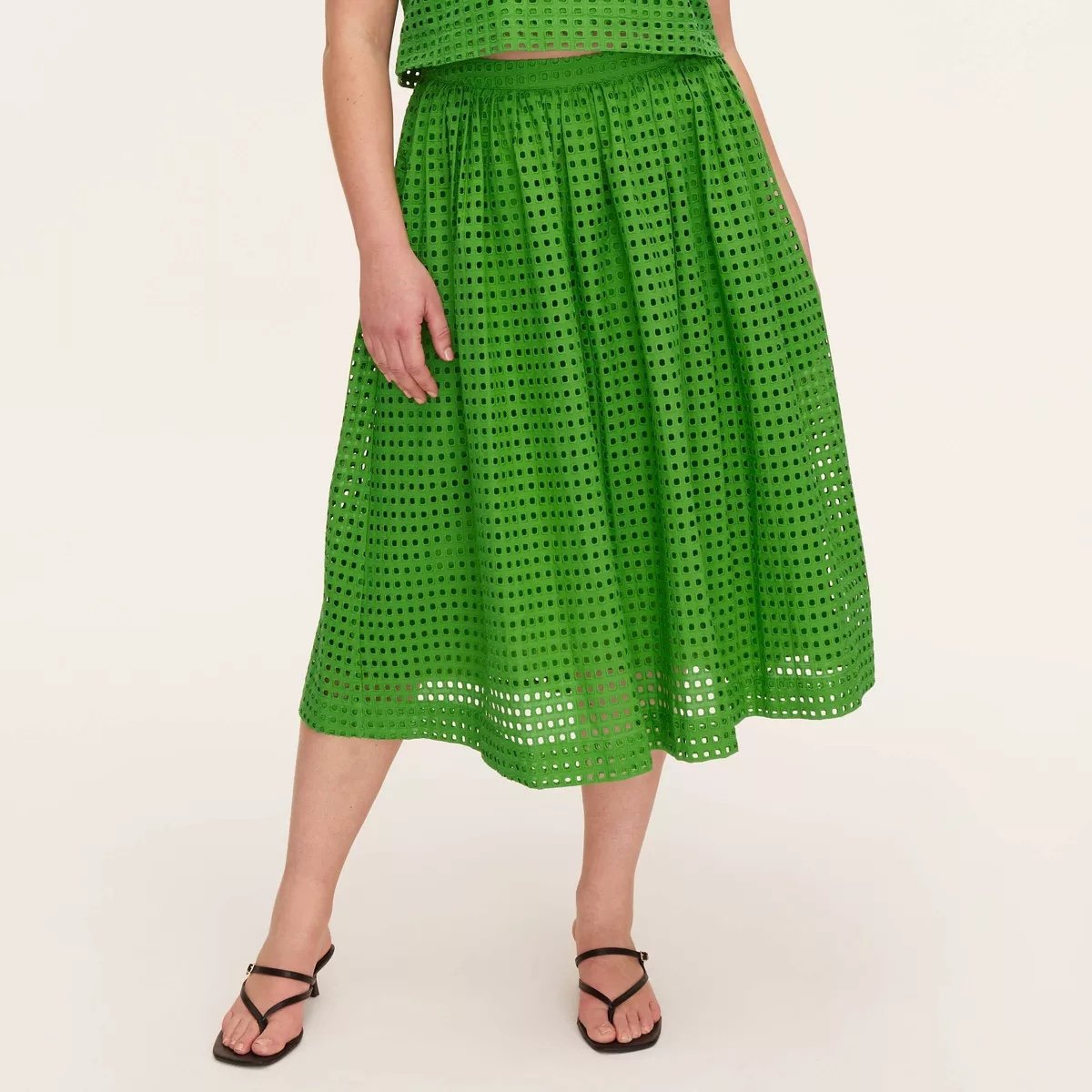 Kate Spade x Target Women's Eyelet Volume Midi Skirt Green sz XXL