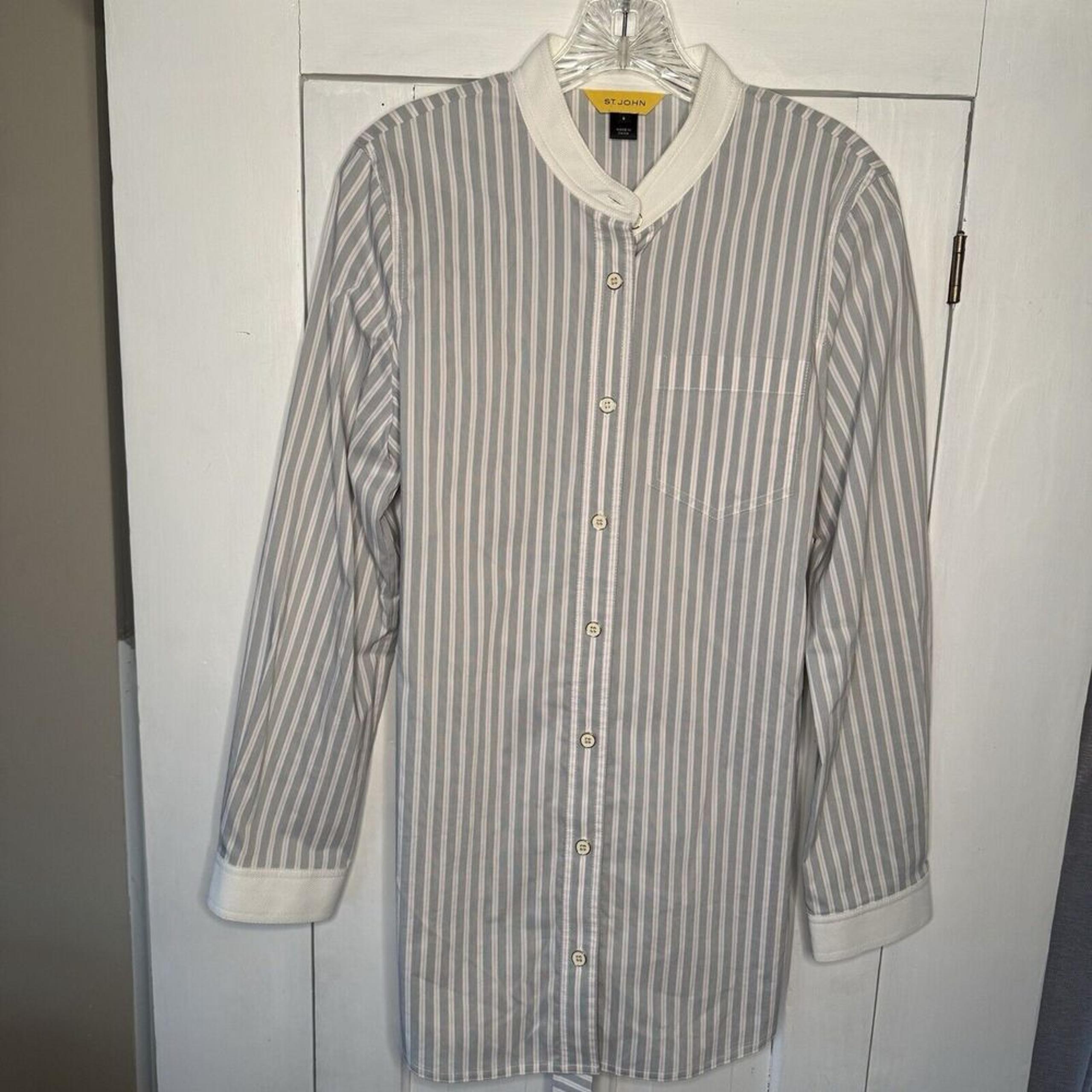 St. John Women's Size 8 Striped Tie Button Front Shirt Long Sleeve Yellow Label