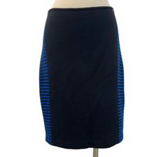 St. John Royal Blue Black Knit Pencil Skirt Striped Color-Block Knitwear Size 8