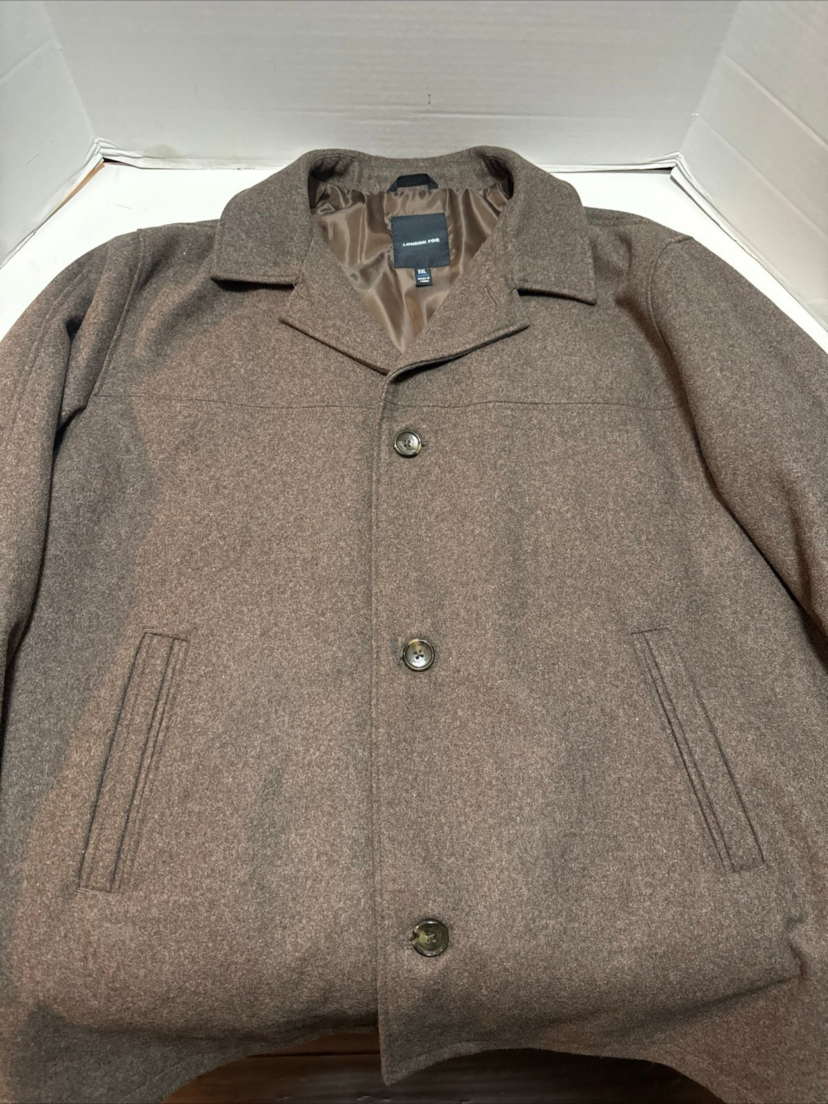LONDON FOG Classic Mens Size XXL Brown Taupe Wool Blend Overcoat Jacket