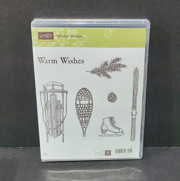 Stampin' Up! Winter Wishes Clear Mount Rubber Stamp Sled Pine Cone Skate Ski