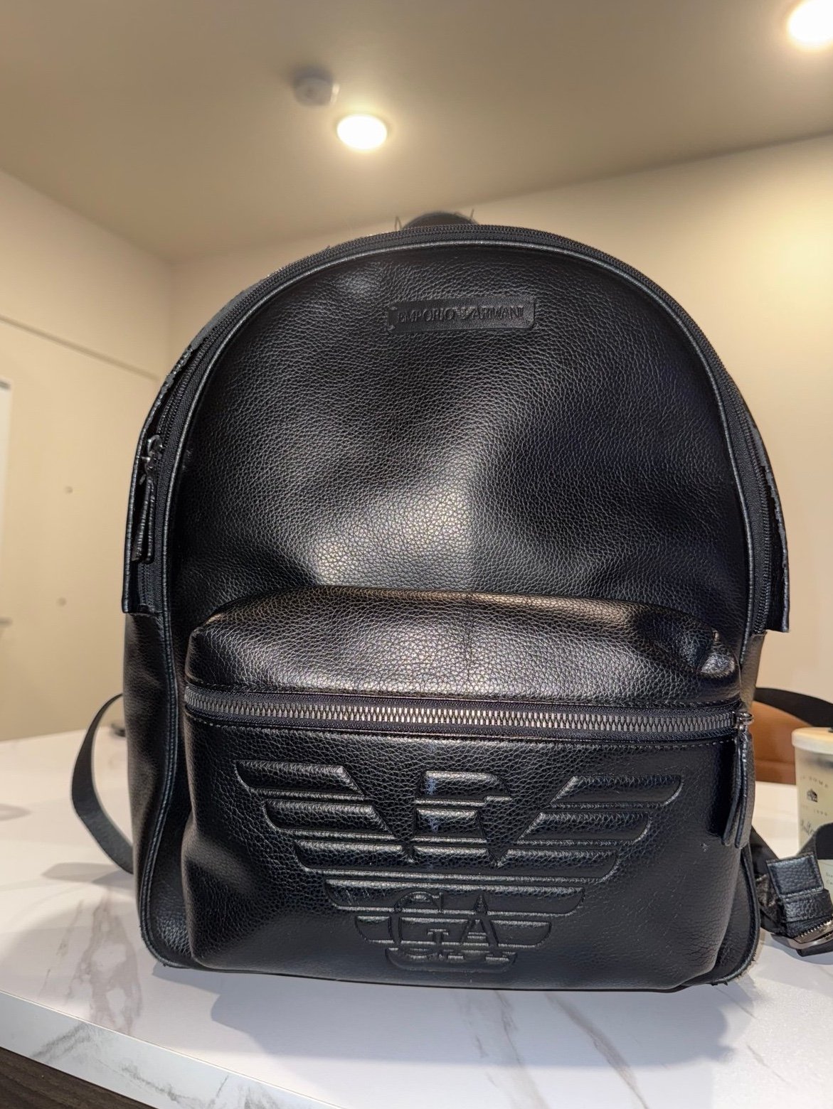Emporio Armani Black Leather Backpack