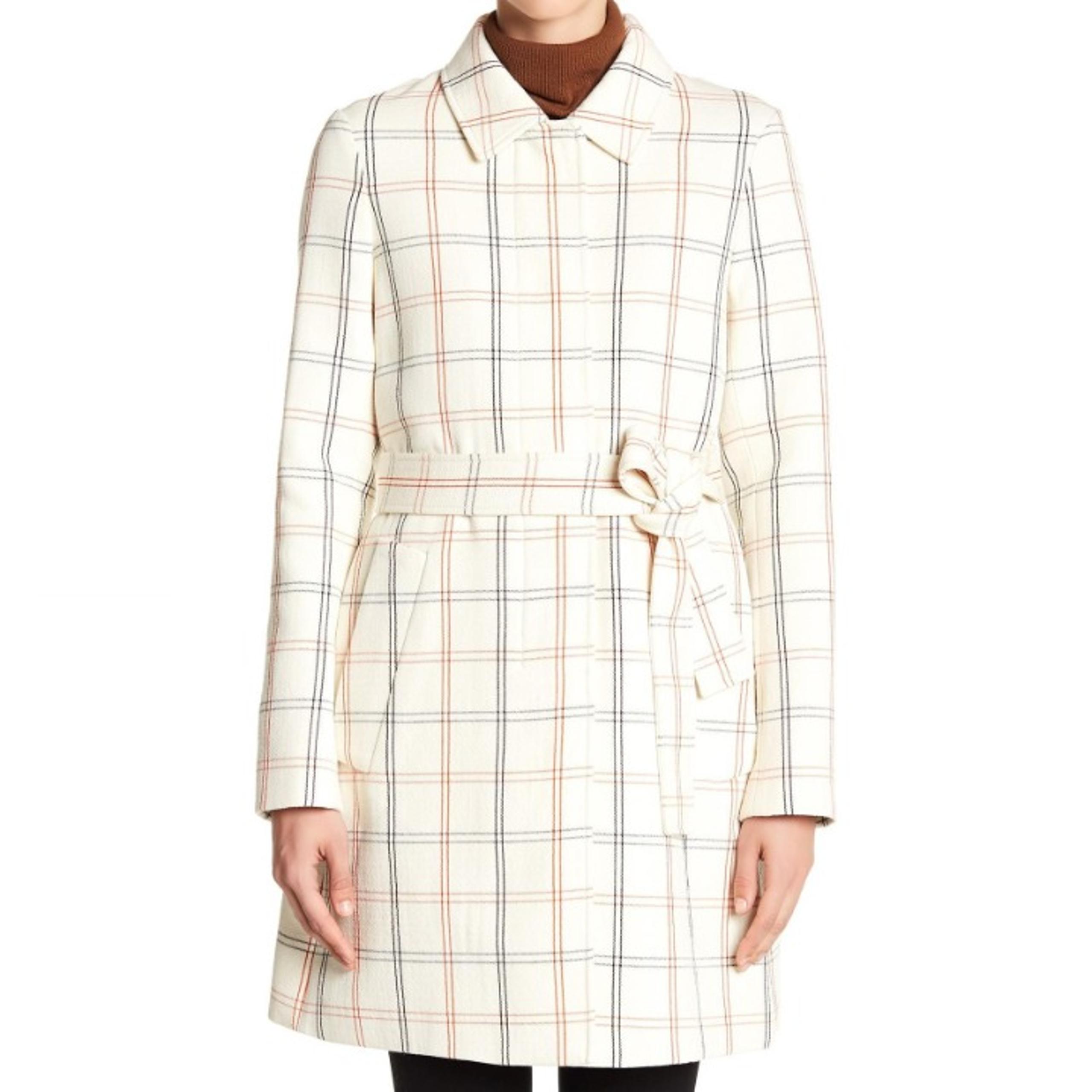 Theory Women's White Bozetta Checkered Plaid Wool Coat size L NWOT MSRP $895