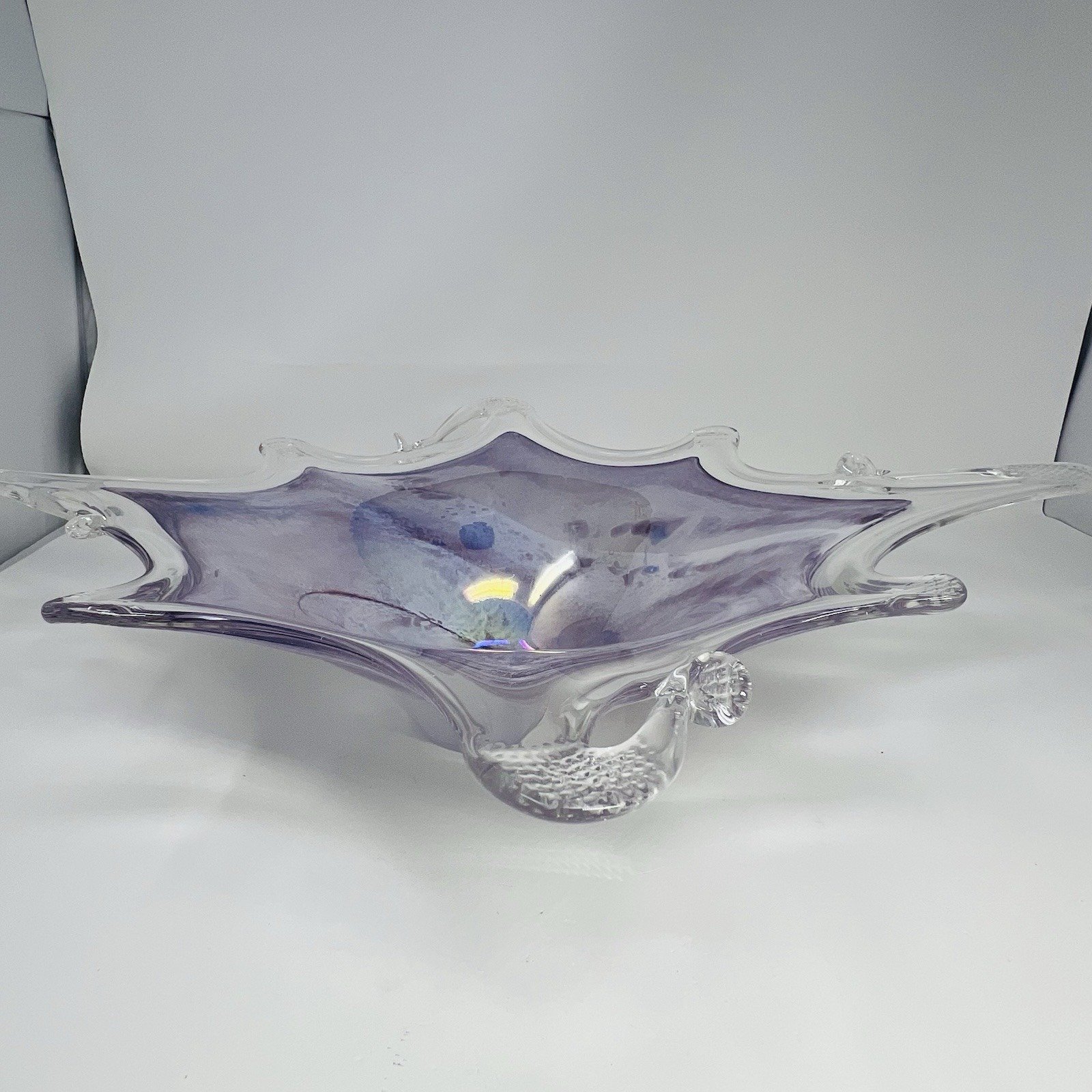 Murano Art Glass Lavorazione Bowl Mid Century Modern Italian Purple Blue White