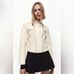 ZARA Vegan Faux Leather Motorcycle Moto Zippered Jacket in Winter White Size XL