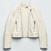 ZARA Vegan Faux Leather Motorcycle Moto Zippered Jacket in Winter White Size XL