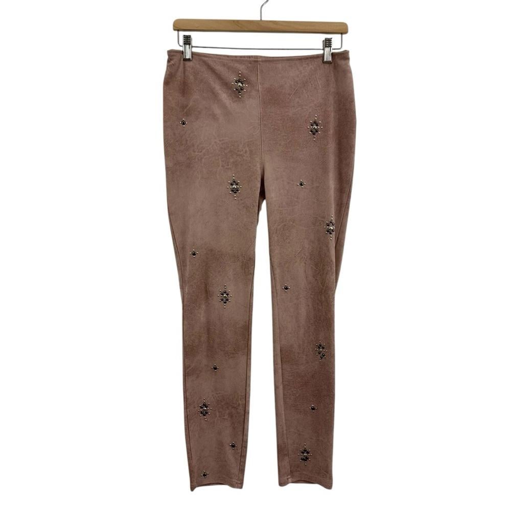 Free People Womens Vegan Suede Skinny Studded Pull On Pants Dusty Rose Size 28