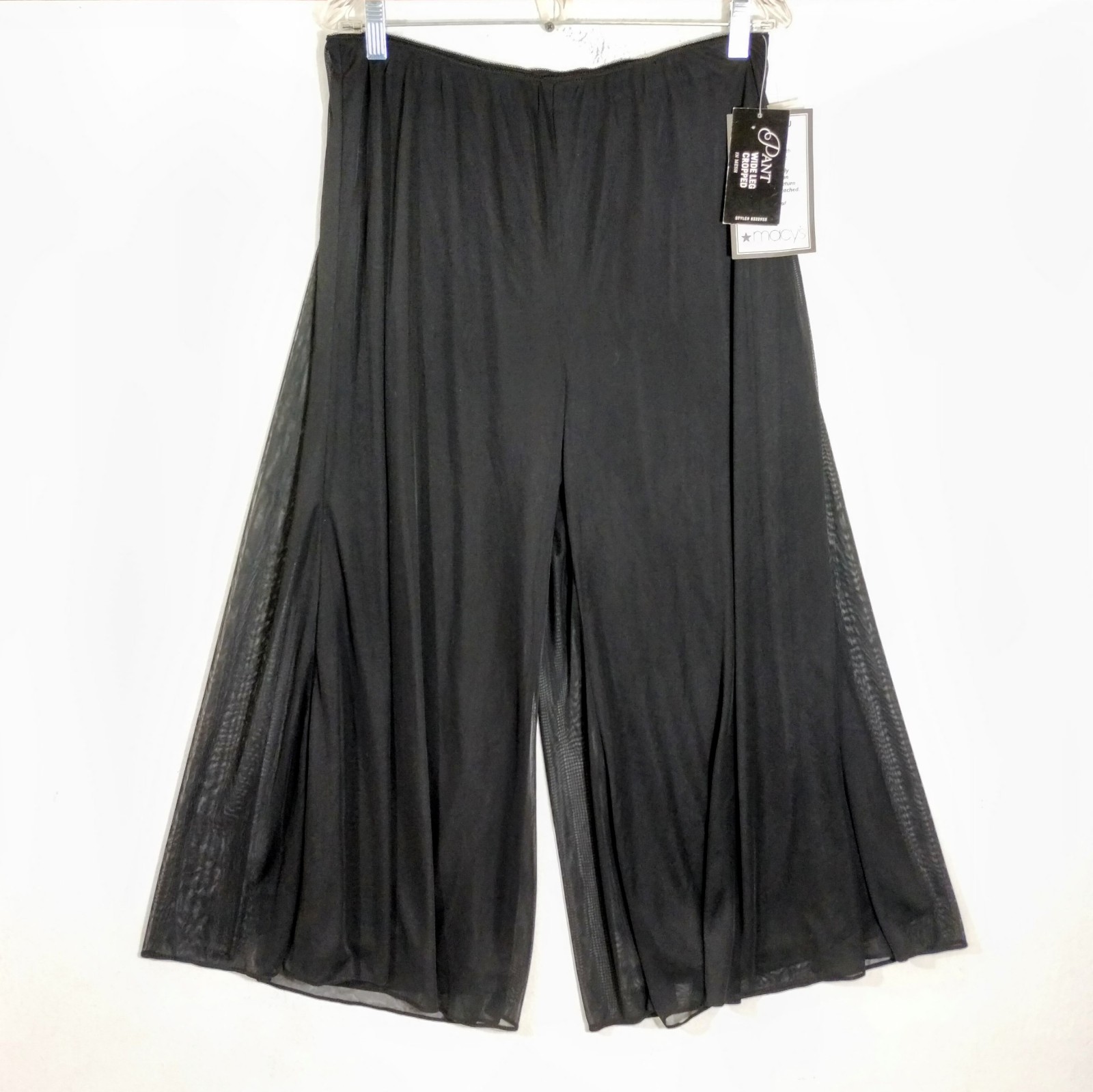 Alex Evenings Wide Leg Cropped Mesh Pants Large Black Sheer Formal Whimsigoth