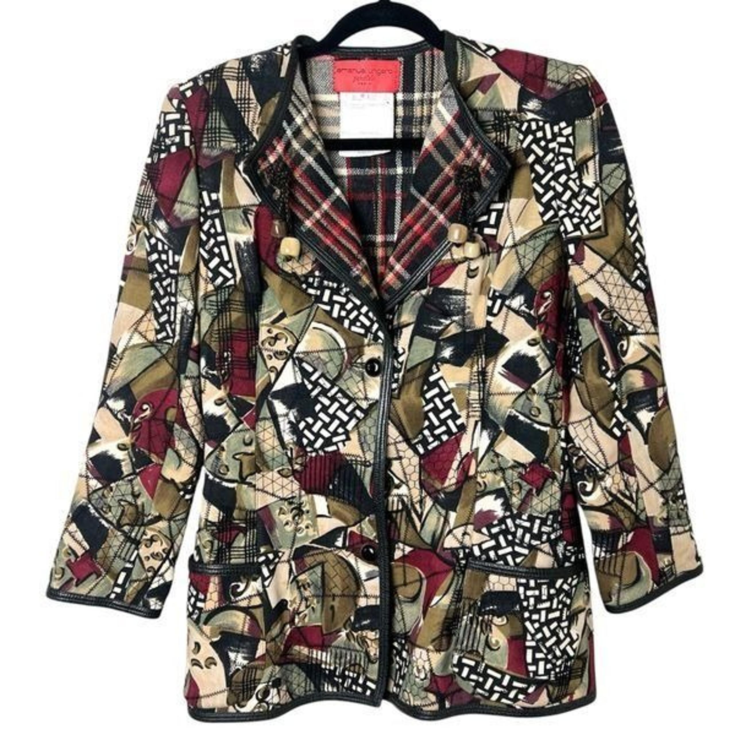 Vintage Emanuel Ungaro Parallele Wool Patterned Blazer Jacket Made in Italy Sz 8