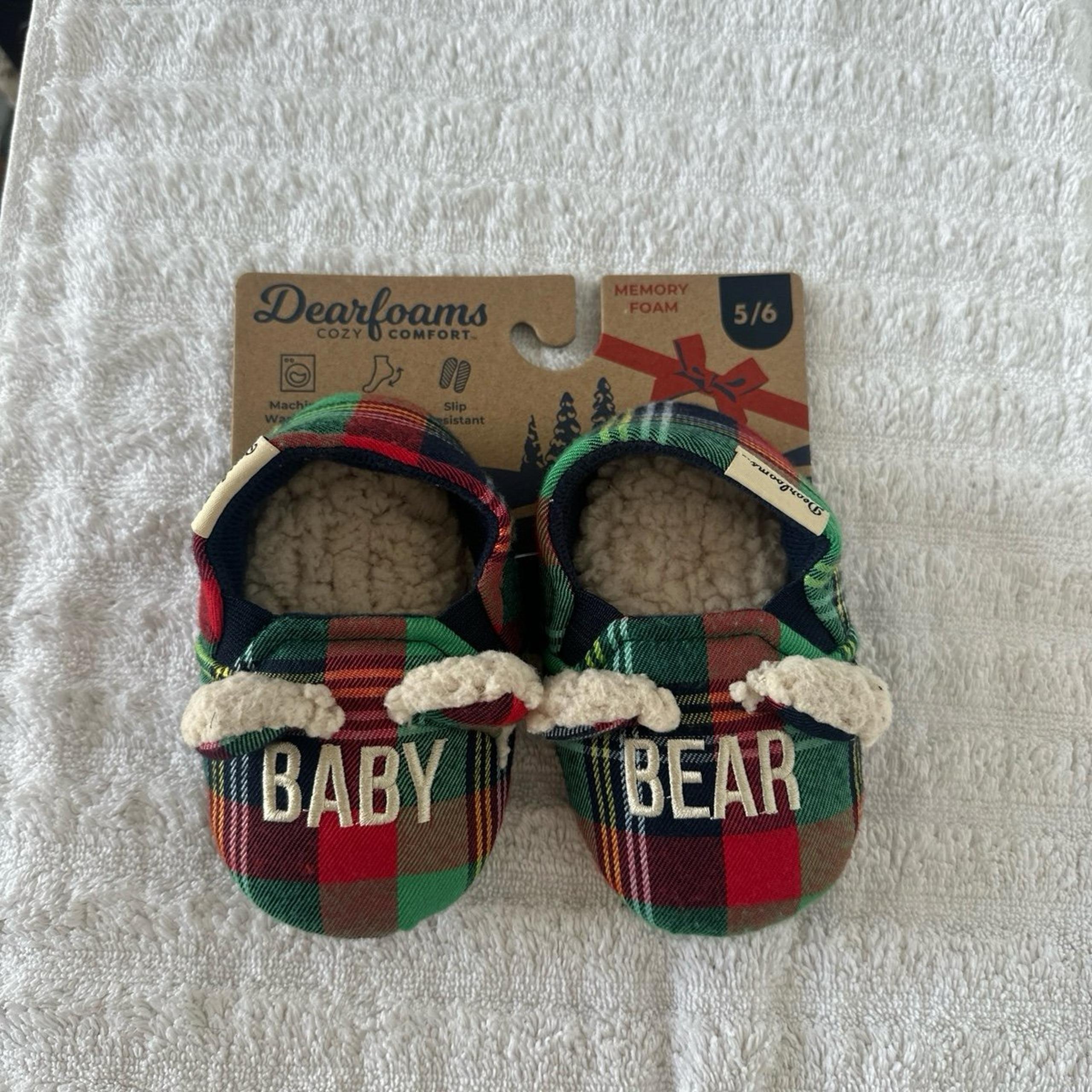 Dearfoams Baby Bear Plaid Slippers