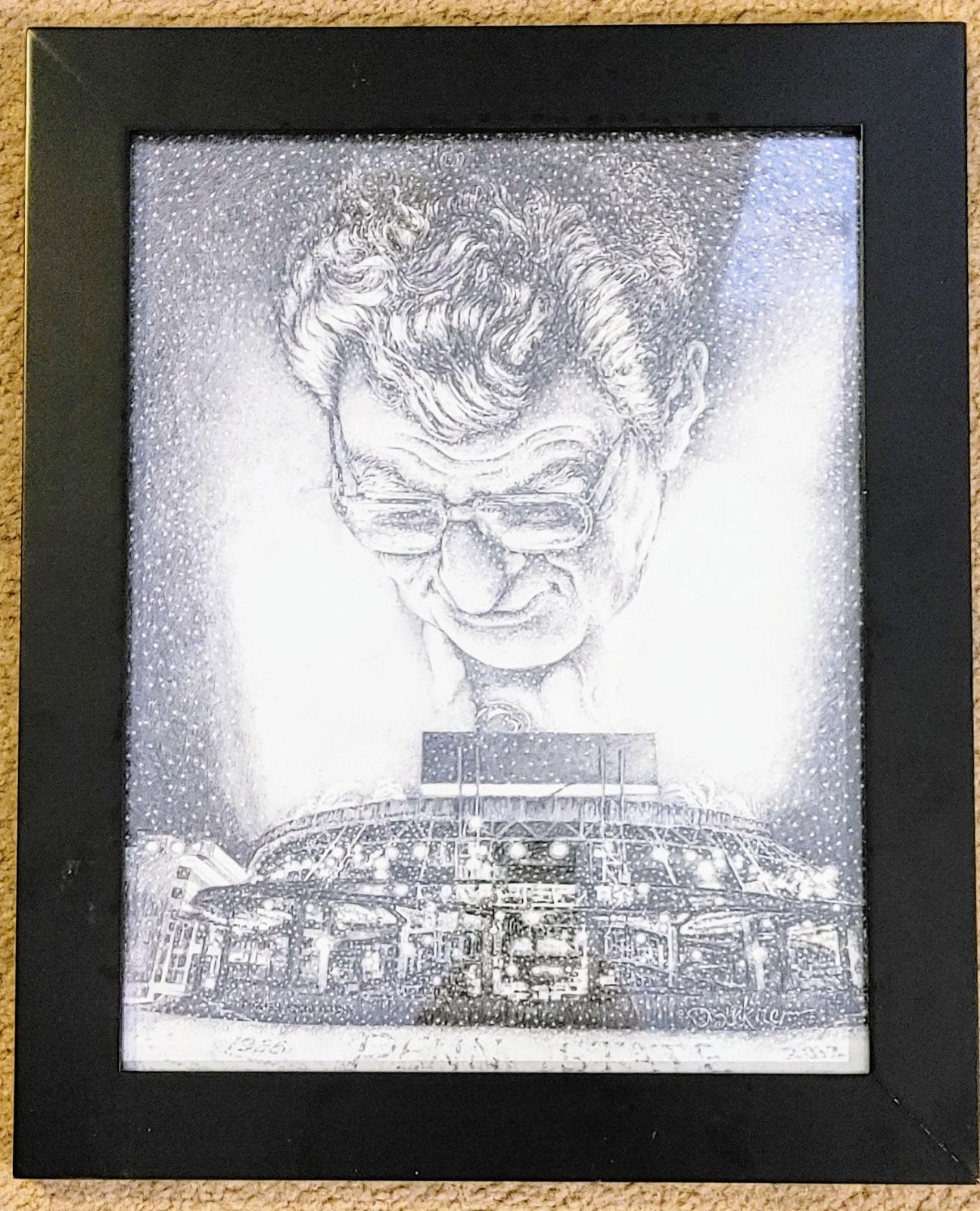 Joe Paterno Sketch, Custom Framed