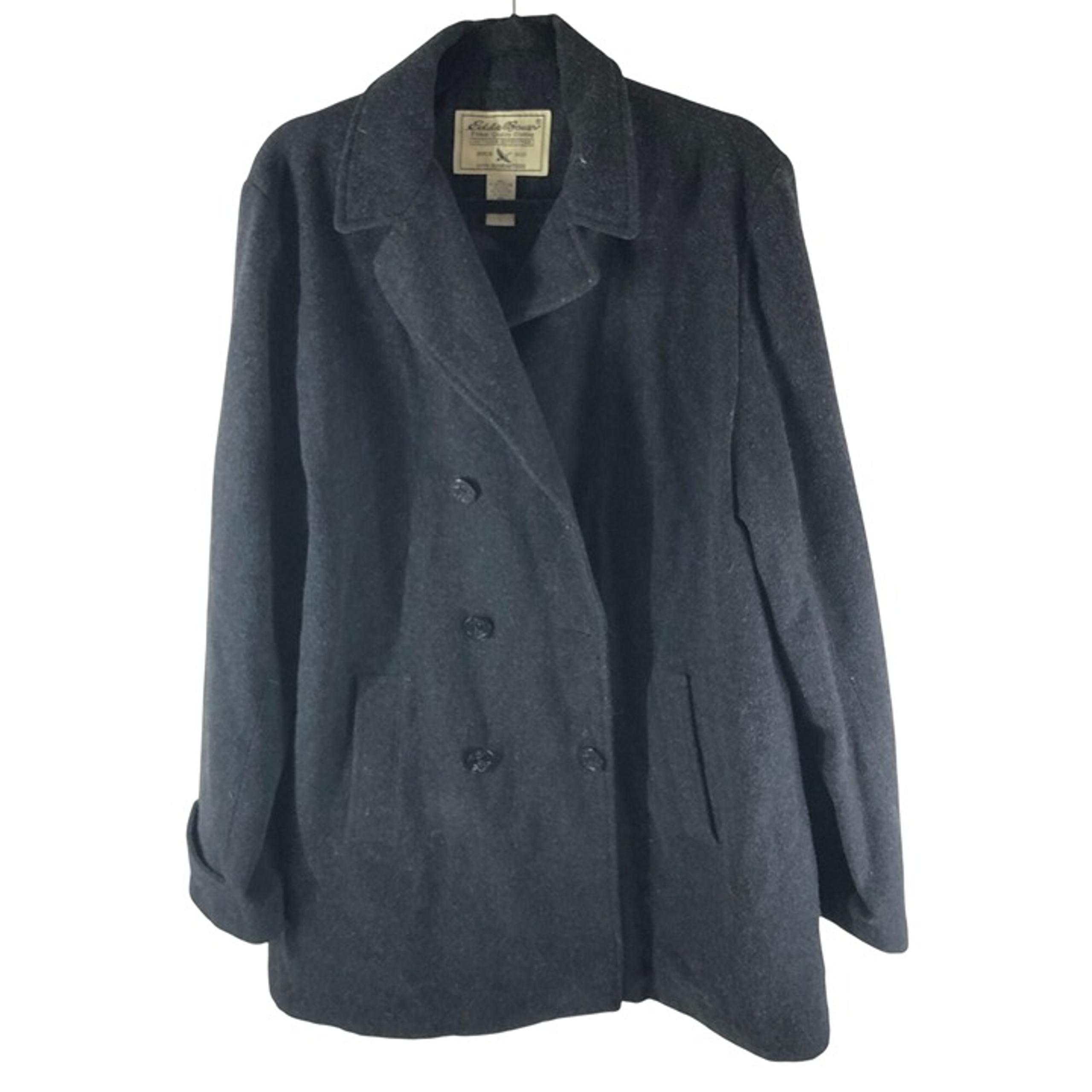 Eddie Bauer Womens Double-Breasted Charcoal Gray Wool Blend Peacoat L Tall