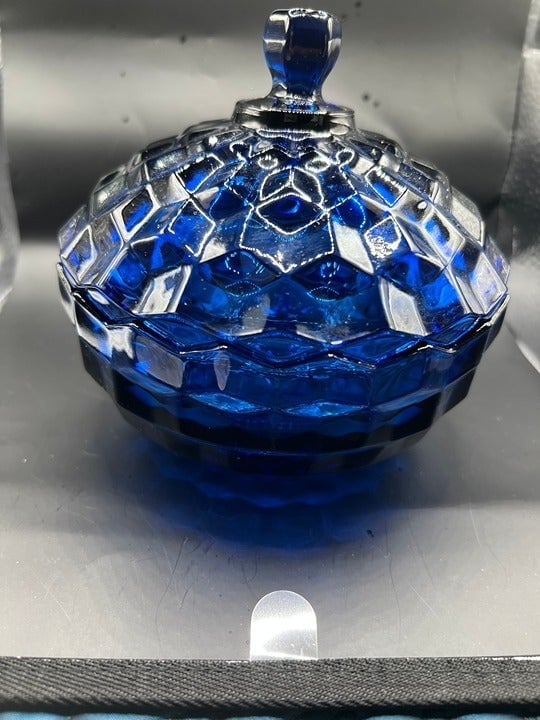 Vintage Indiana Glass Colony Whitehall Cobalt Blue Cubist Candy Dish