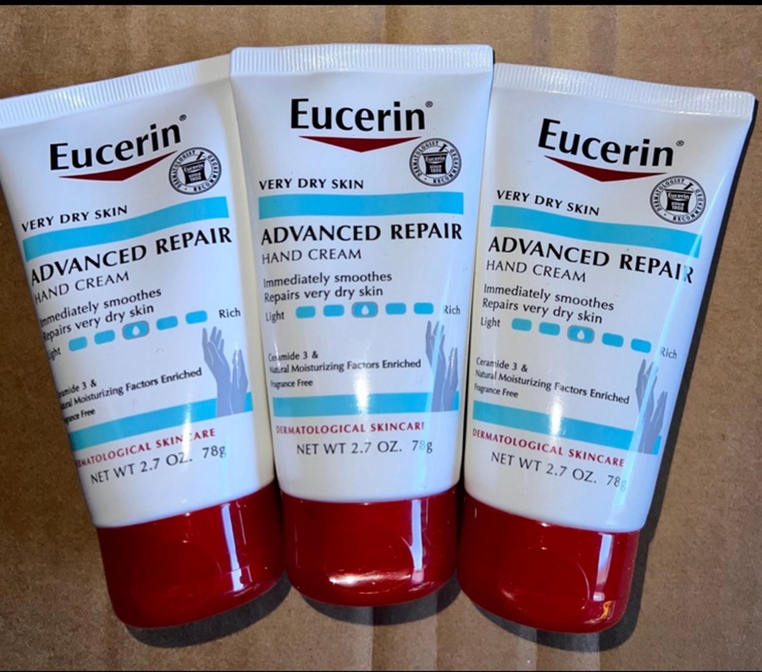 3 bottles Eucerin Advanced Repair Hand Cream, Hand Lotion, Very Dry Skin 2.7oz