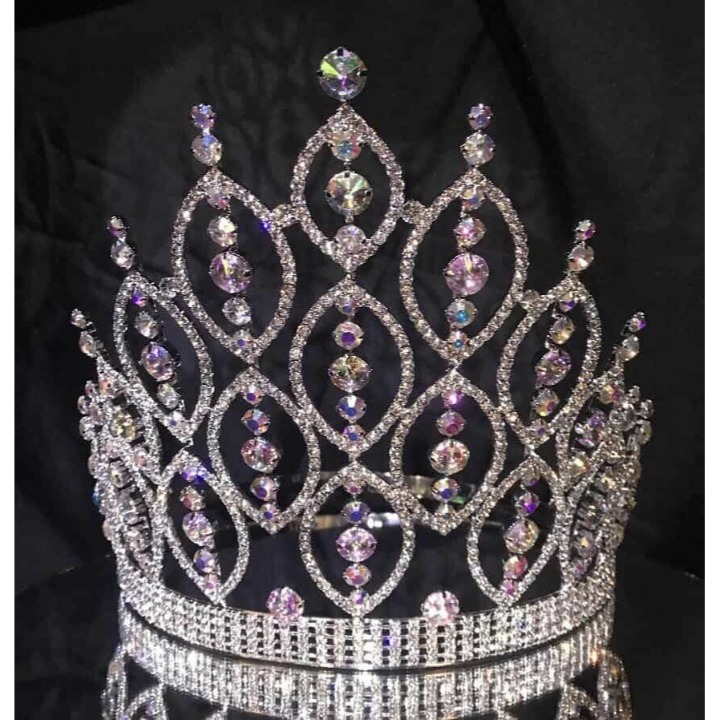 Rhinestone Large Pageant Crystal Crown Tiara Drag Queen 8 inch USA SELLER