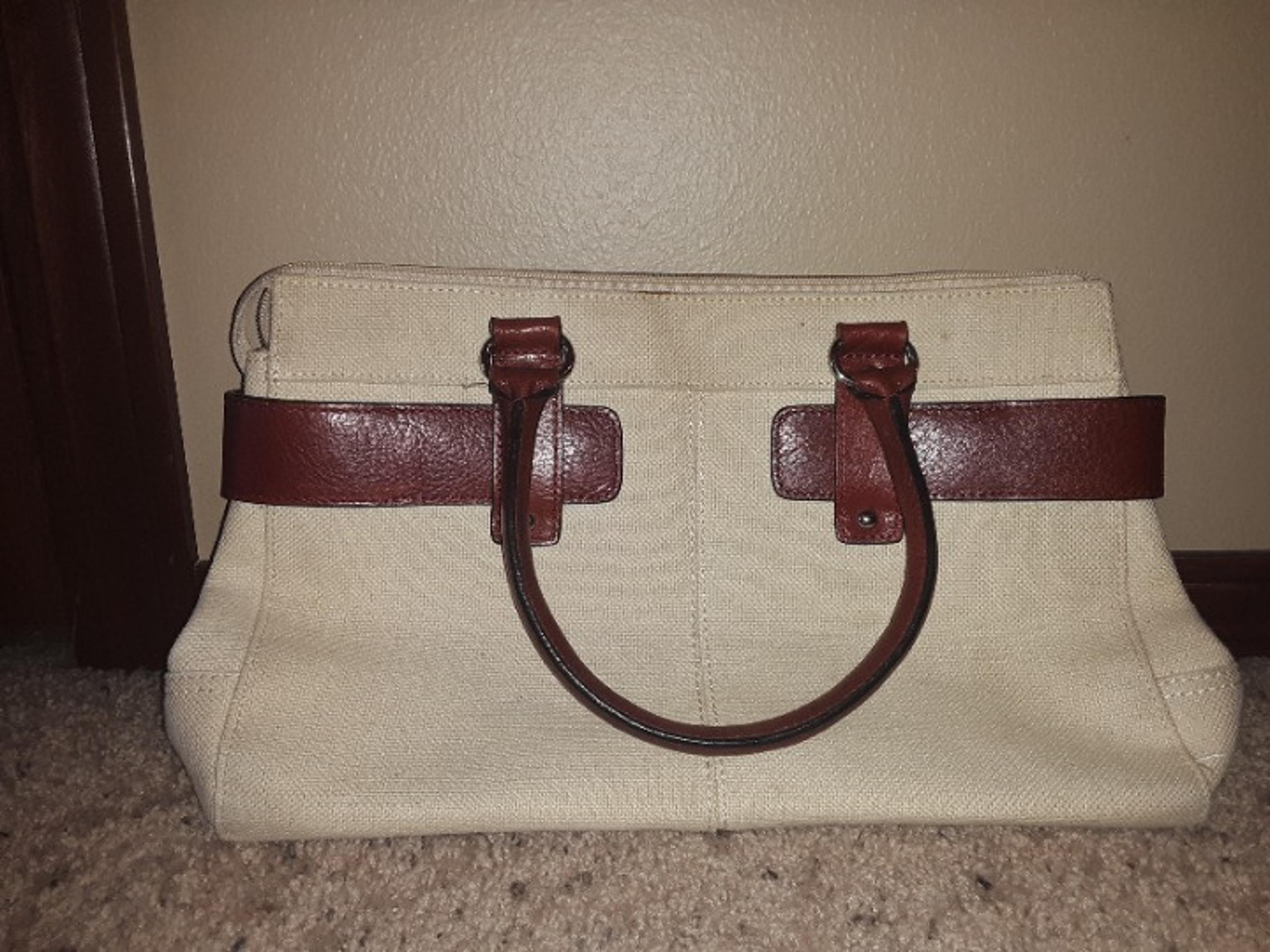 Beige Wilson's leather satchel with red lining