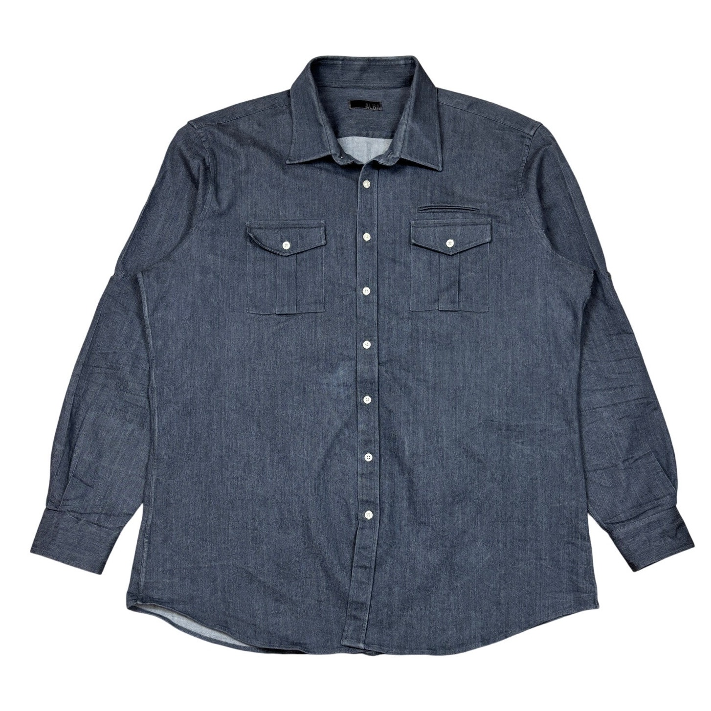 ALBA Bespoke Denim Stretch Button Up Shirt Men's 3XL Preppy Minimalist Western